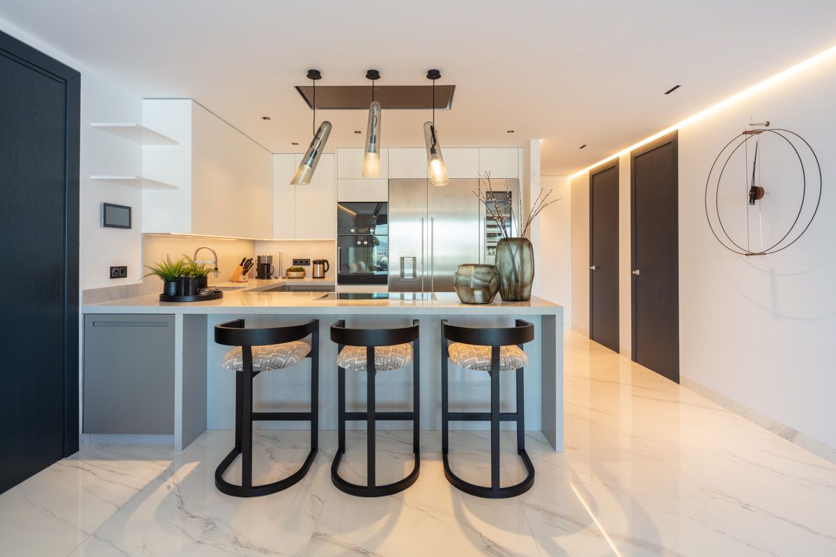 Third bathroom interior with shower enclosure in new-build apartment, Puerto, Marbella