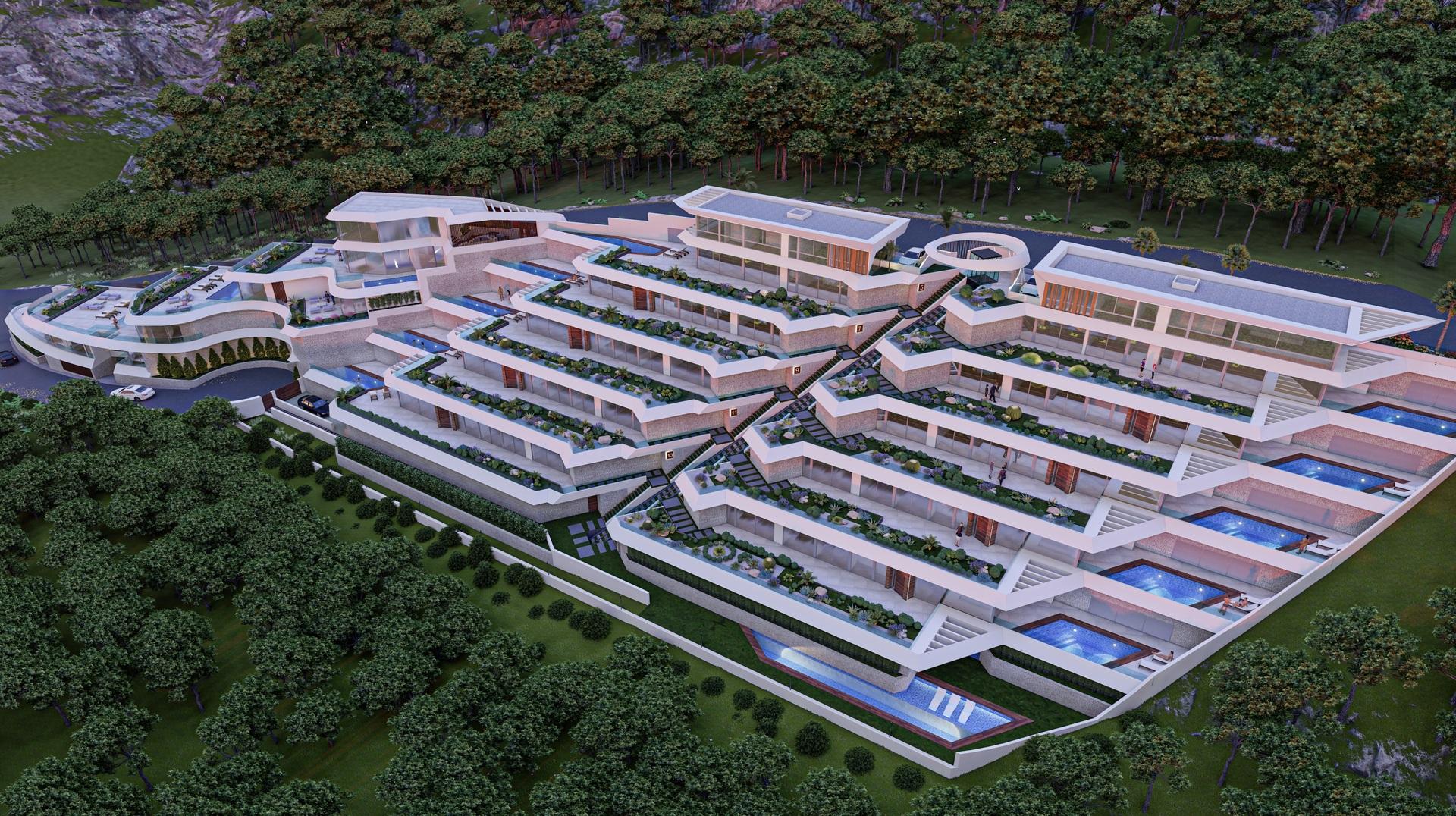 Upper-level facade of residential building, Puerto, Calpe
