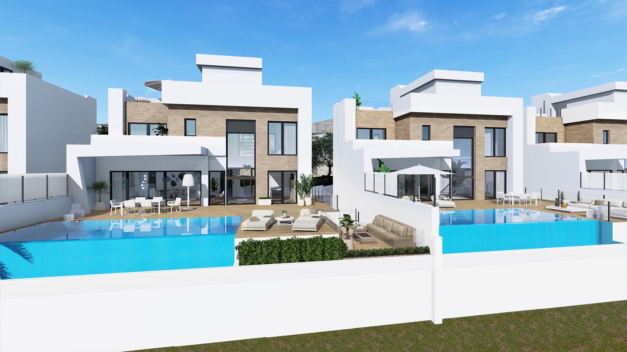 En-suite bathroom with fitted units in 4-bedroom new-build villa, Camporrosso Village