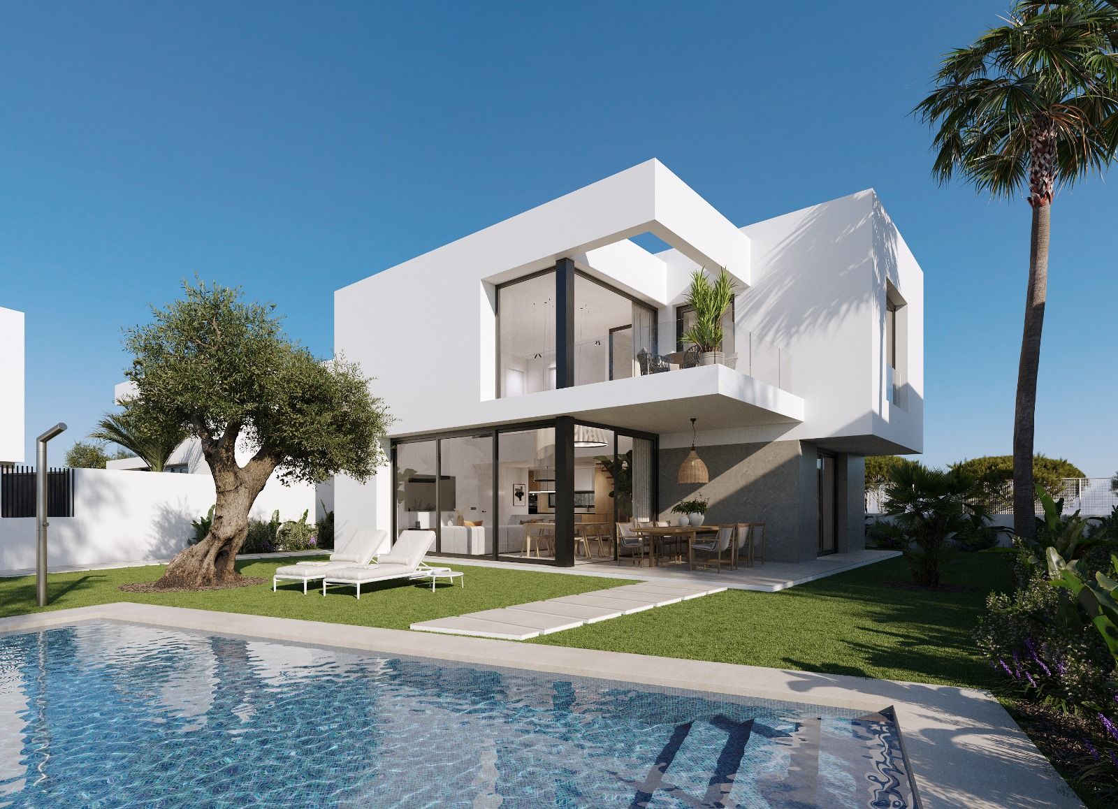 Open-plan living and dining area in 3-bedroom new-build villa, Golf Puig Campana