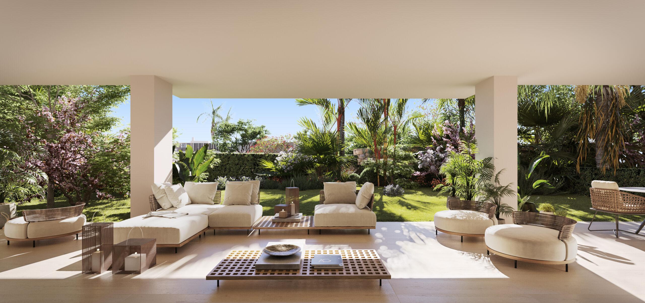 Seating area on private solarium of new-build penthouse, Lomas de Marbella Club