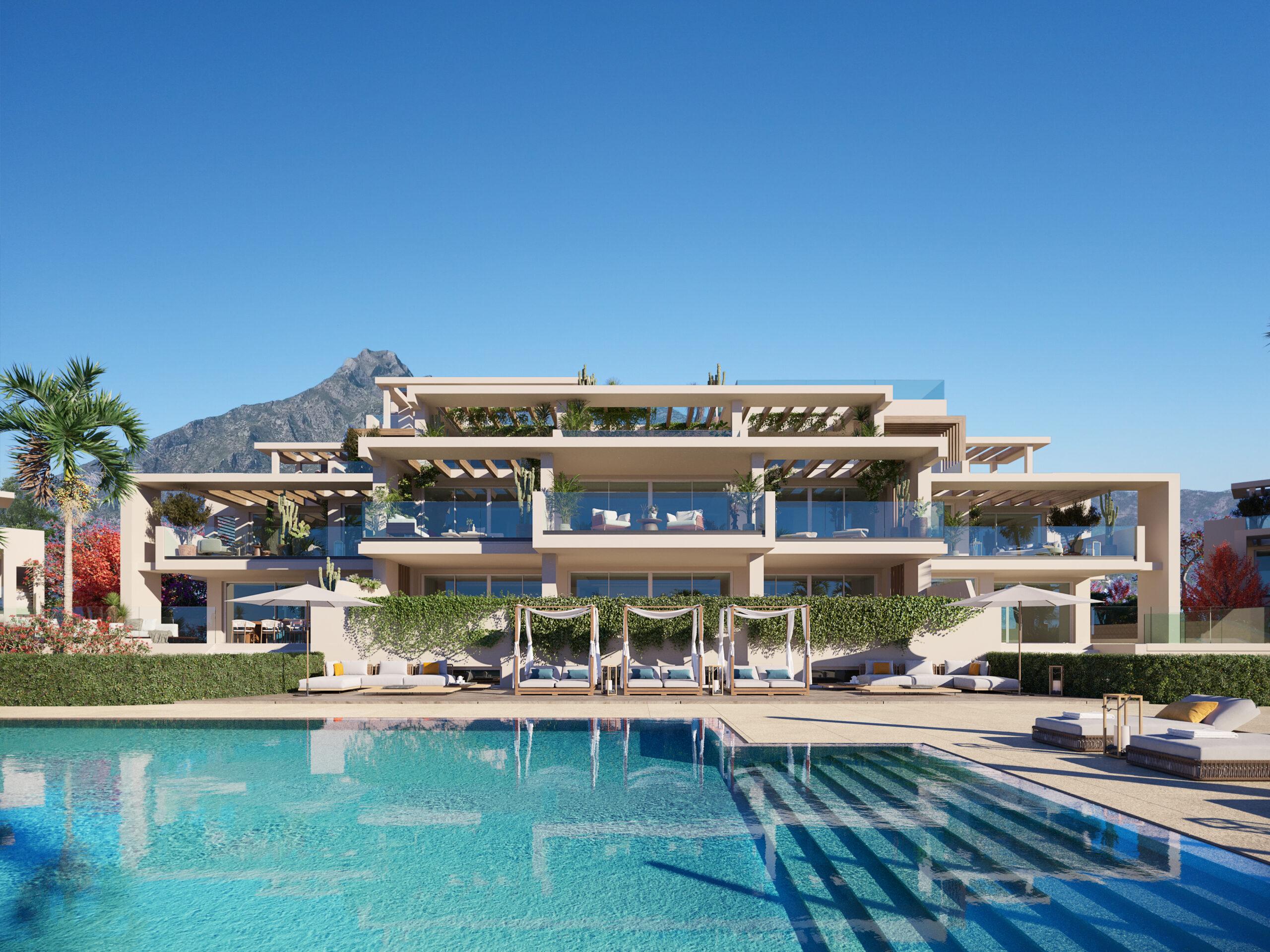 Communal swimming pool in residential complex, Lomas de Marbella Club, Marbella