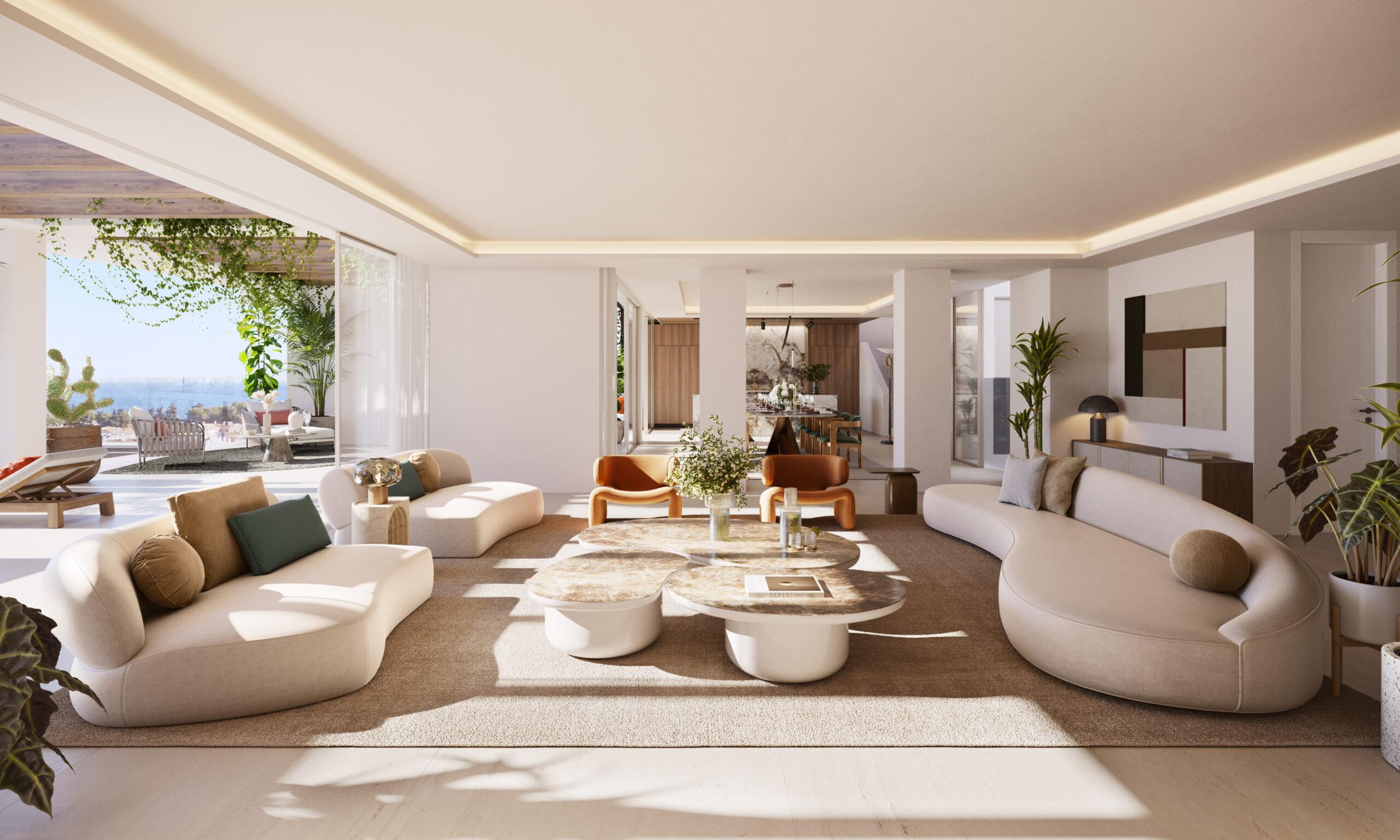 Dining area next to kitchen in 4-bedroom new-build penthouse, Lomas de Marbella Club