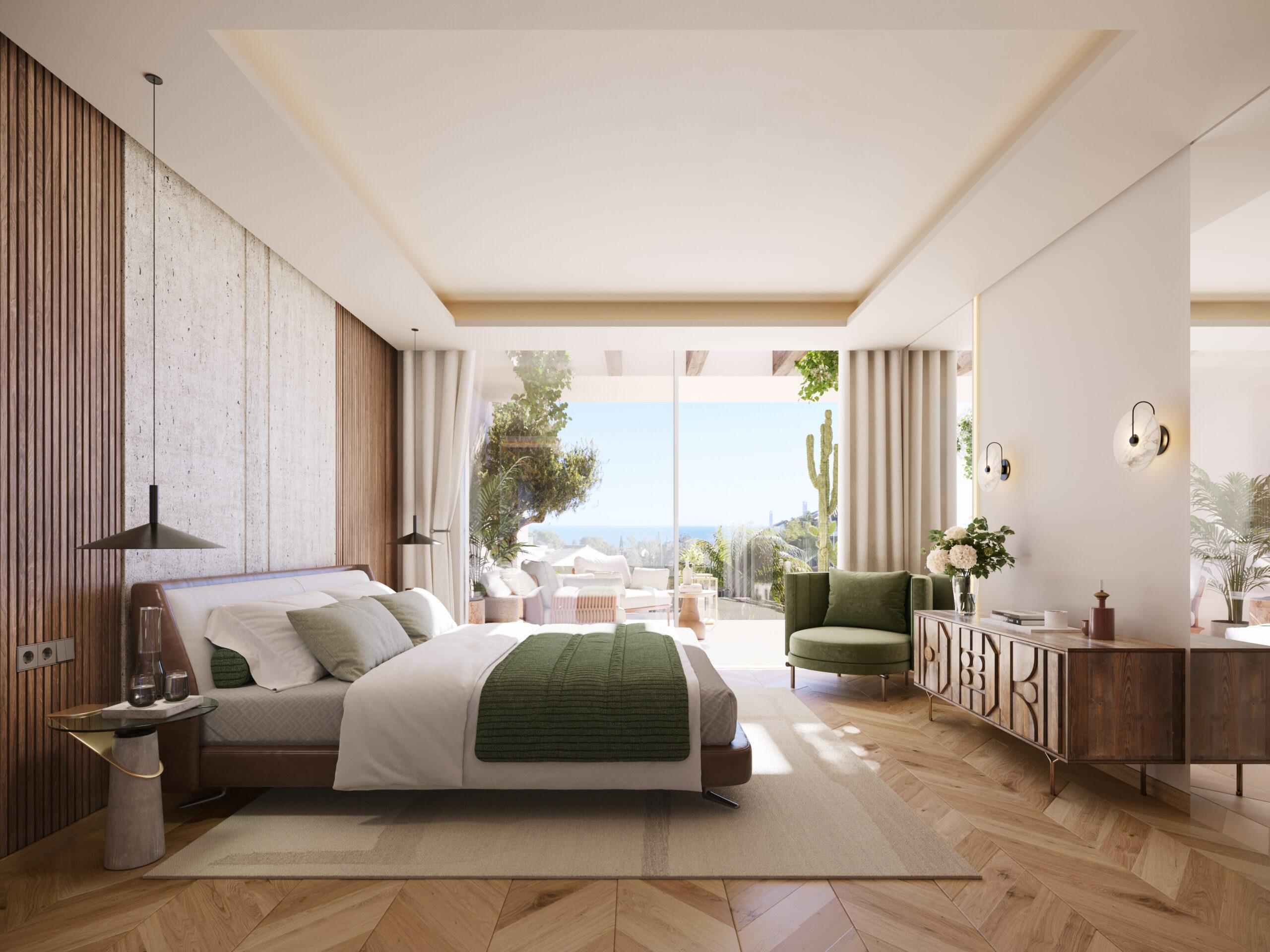 Fitted kitchen units and worktop detail in new-build penthouse, Lomas de Marbella Club