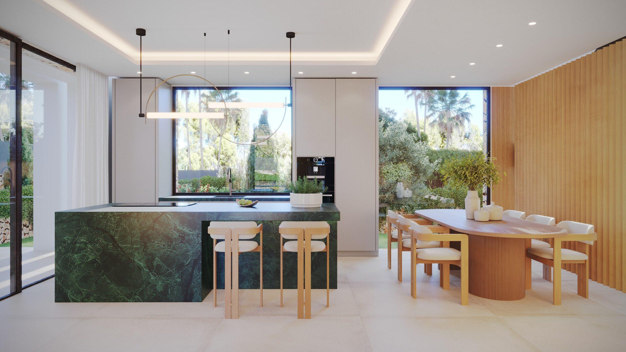Covered outdoor terrace with seating area, new-build villa, Valle del Sol