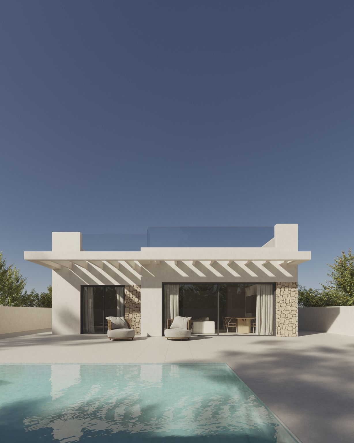 Communal pool area serving the new-build development in La Alberca, La Nucía