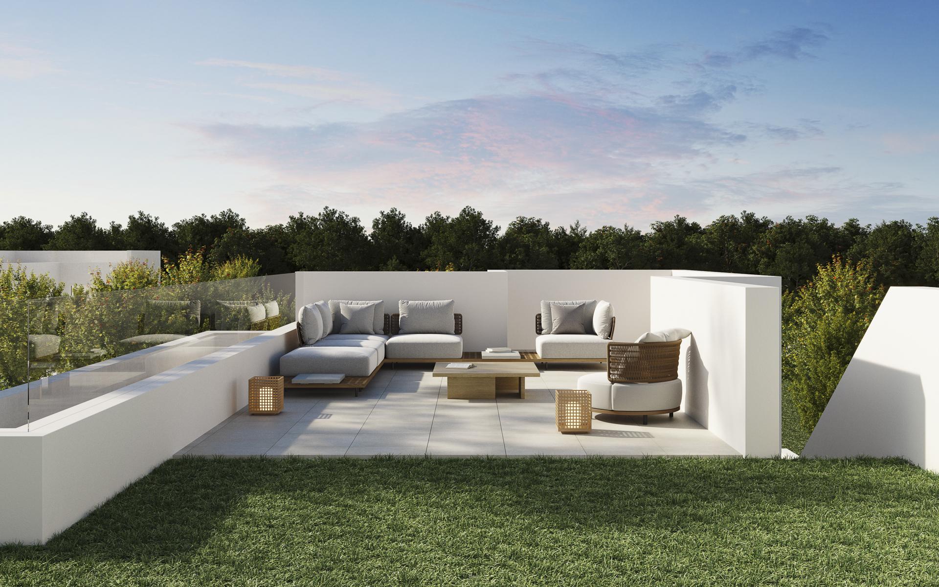 Road access and street-level approach to new-build villa in La Alberca, La Nucía