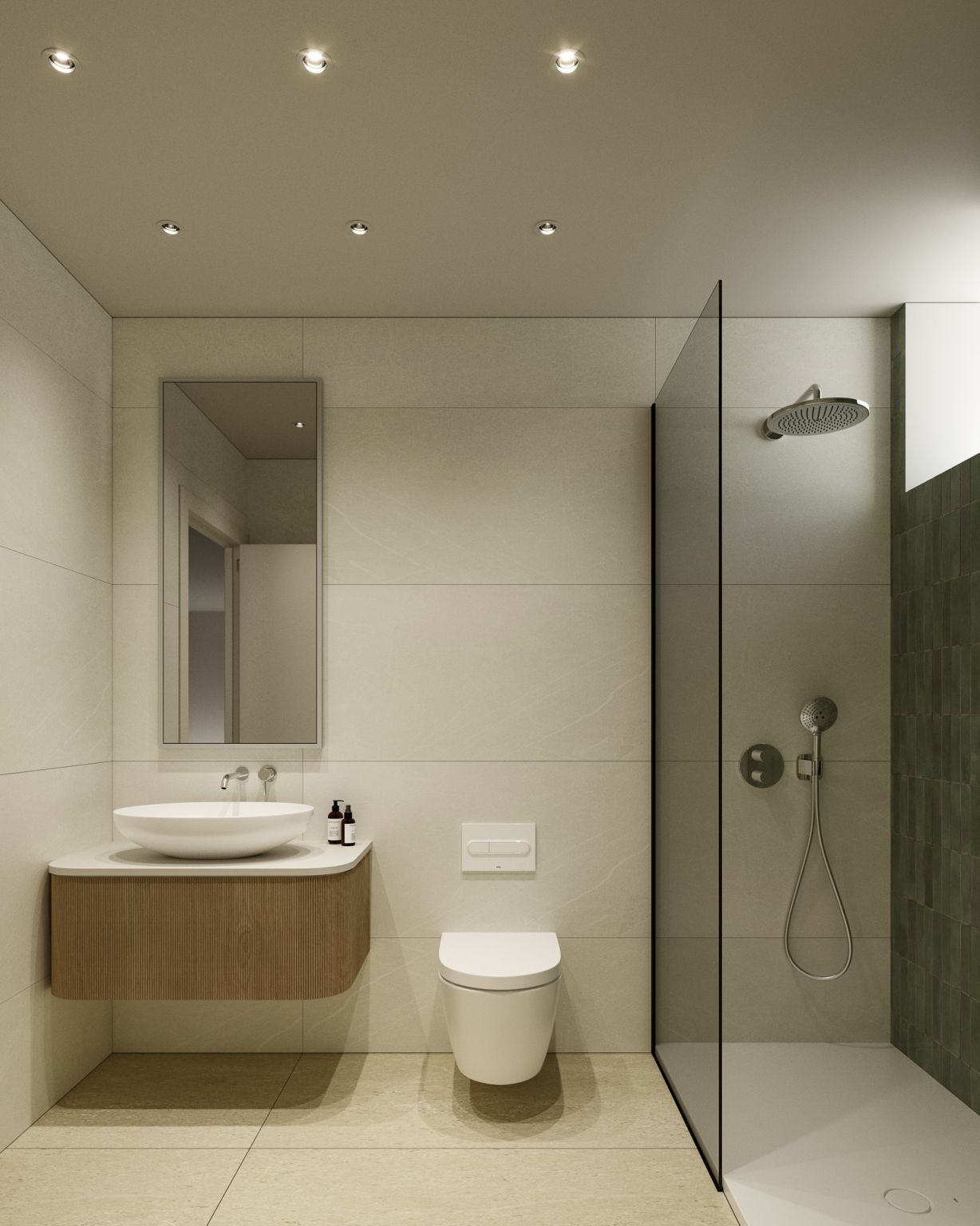 Bathroom with sanitaryware and tiled walls in new-build villa, La Alberca, La Nucía