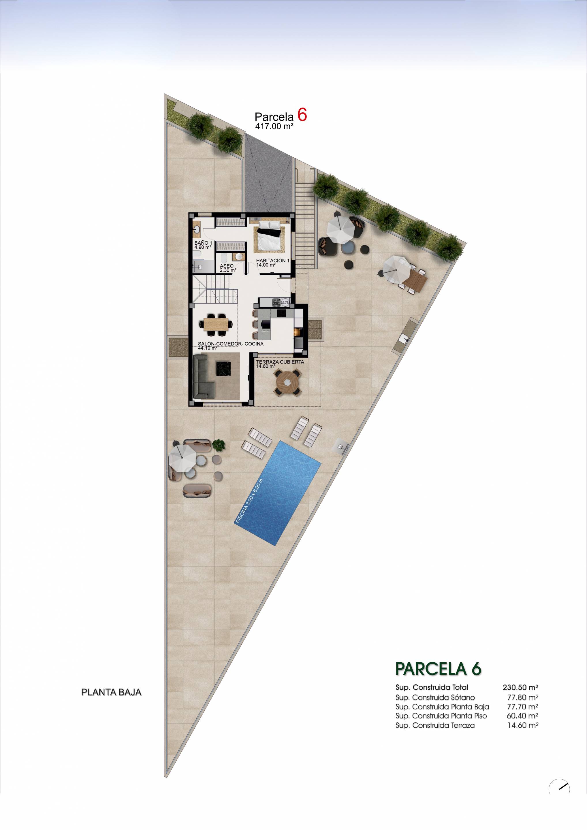 Dimensioned floor plan of 230m2 new-build villa in Centro de la Ciudad Quesada, Rojales