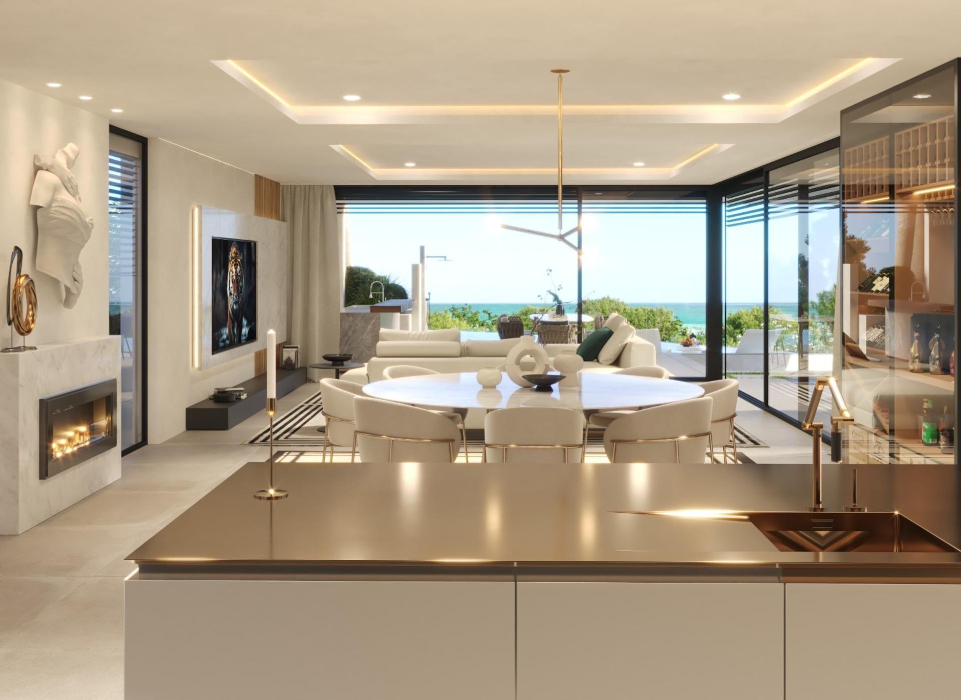 Open-plan living area in single-storey 5-bedroom new-build villa, Benalmádena Pueblo