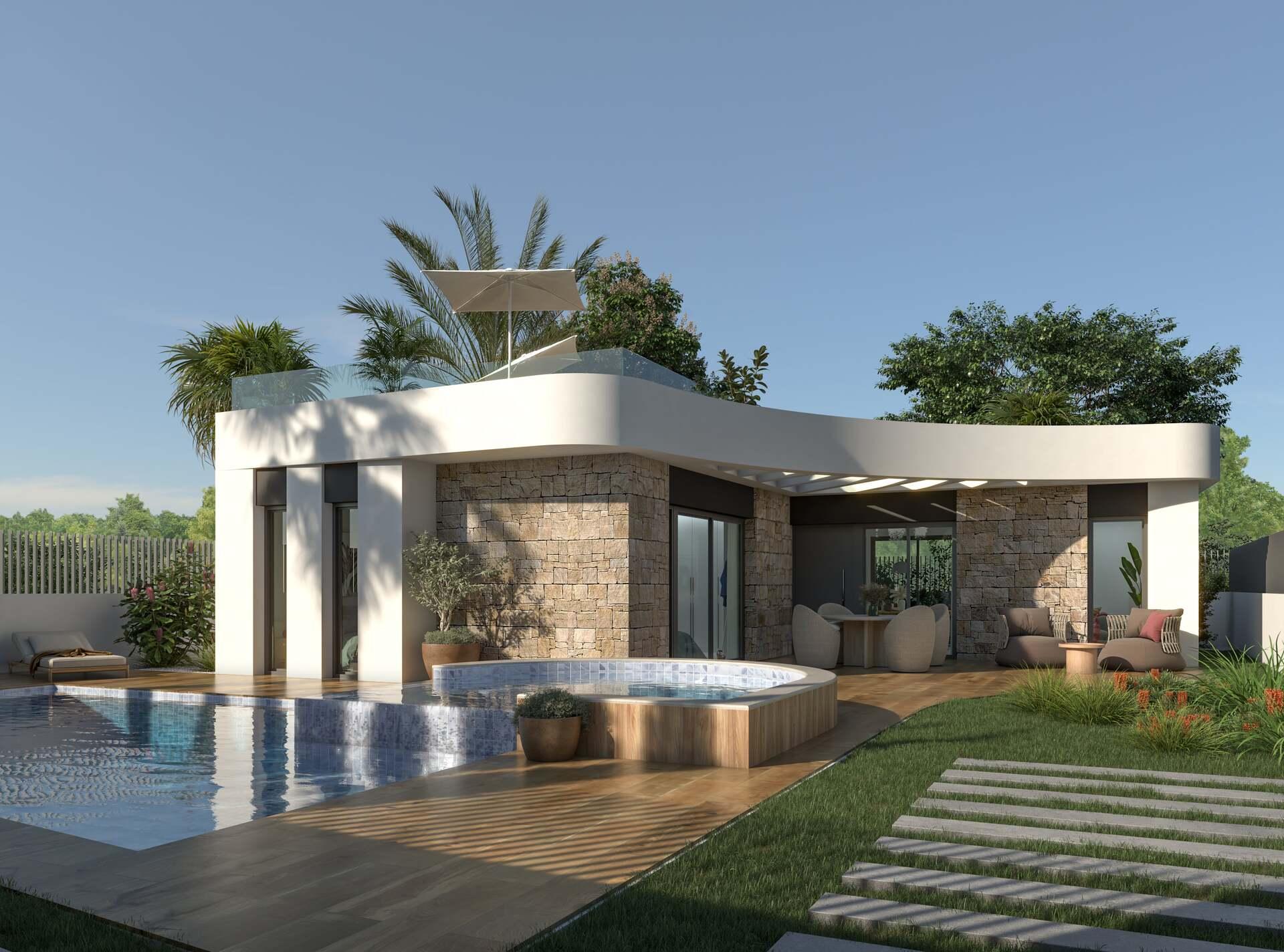 Villa for sale in Los Montesinos, Alicante - exterior front view of new-build detached villa on 400m2 plot