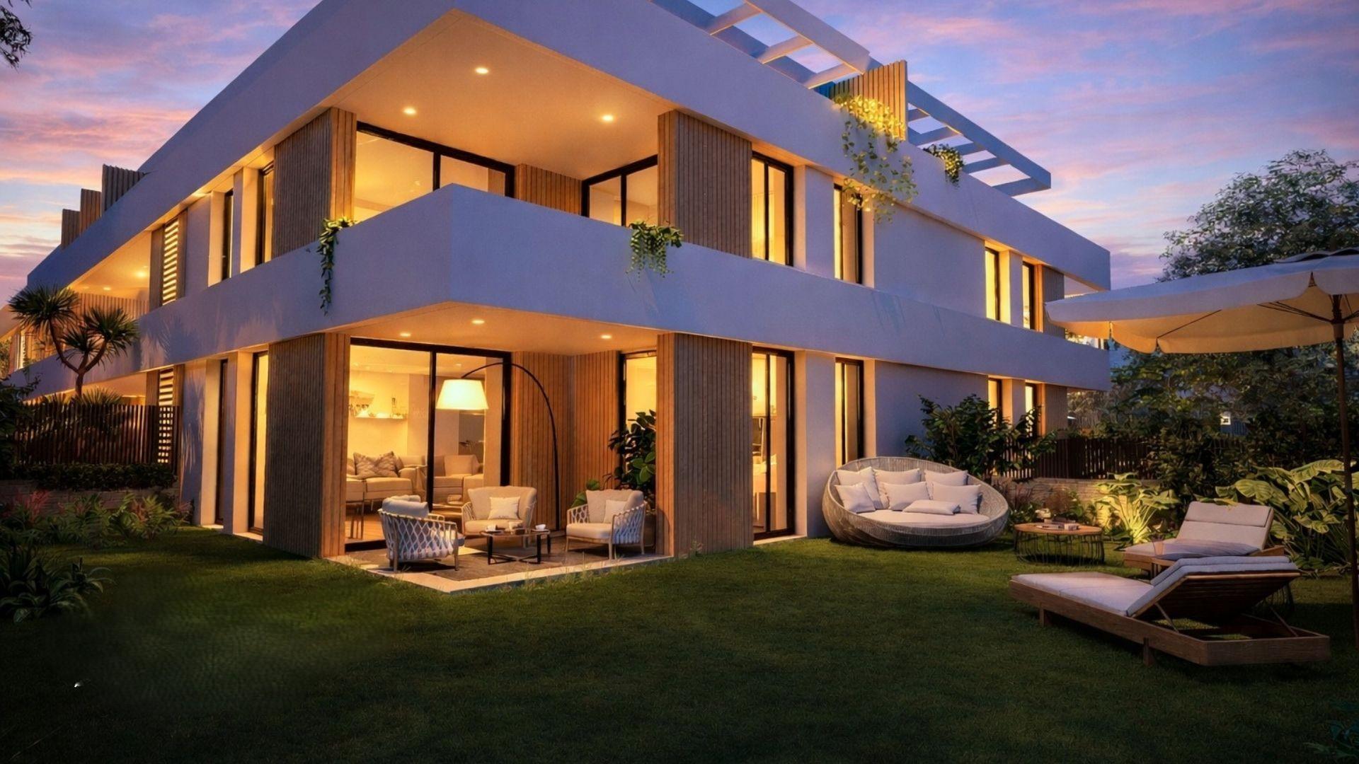 Living area with tiled flooring in 2-bedroom new-build apartment, Pueblo, Jávea
