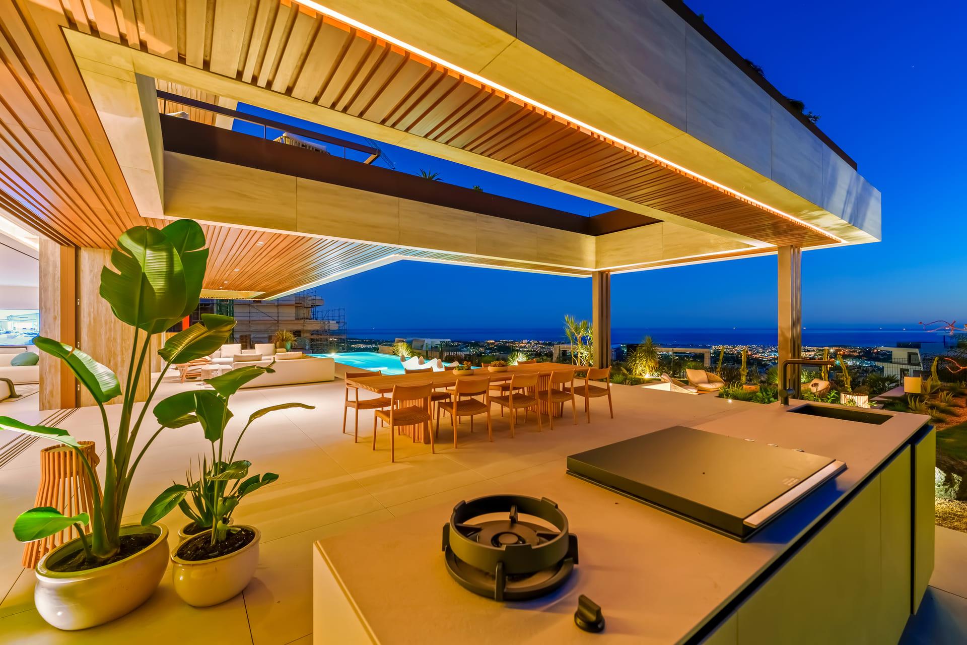 Lounge with feature wall and recessed ceiling lighting, 5-bedroom villa, La Quinta