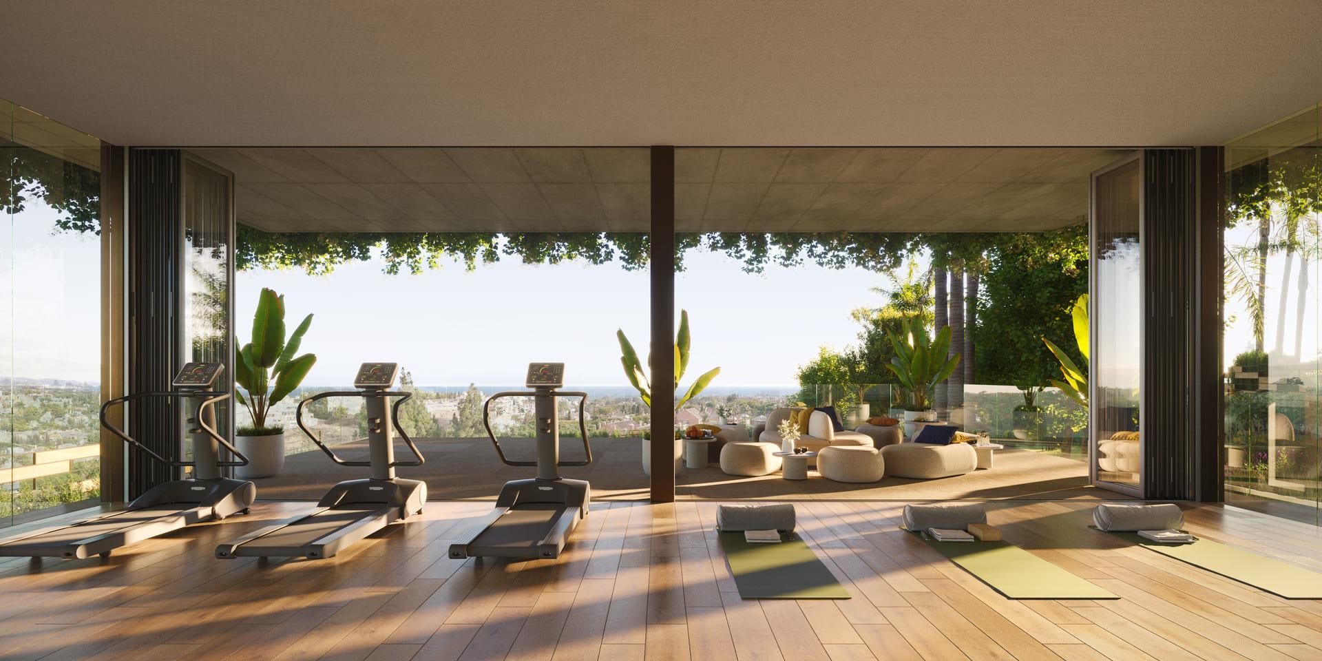 Open-plan living and dining area with large glazed openings in 4-bedroom villa, Nueva Andalucía