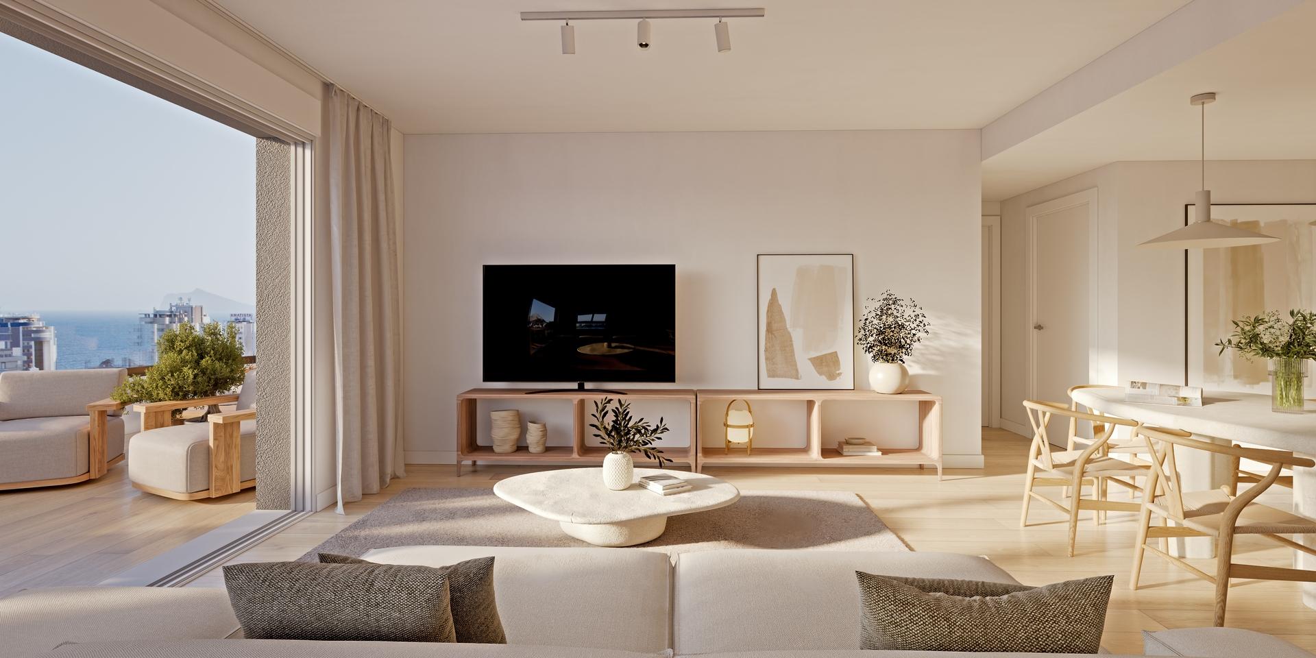 Interior living area of 2-bedroom new-build apartment, Playa Arenal-Bol, Calpe