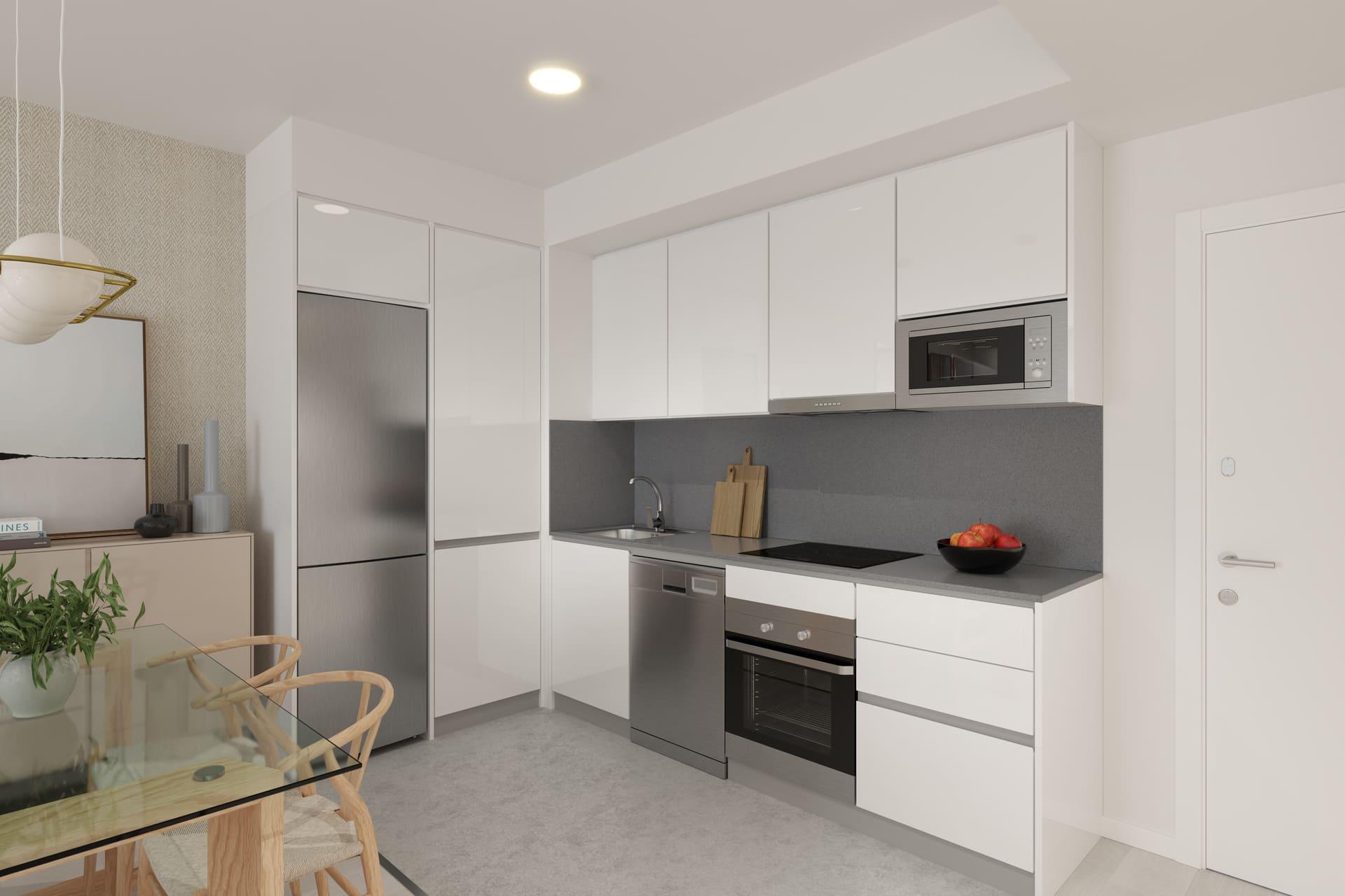 Open-plan living and dining area in 3-bedroom new-build apartment, Caleta de Vélez