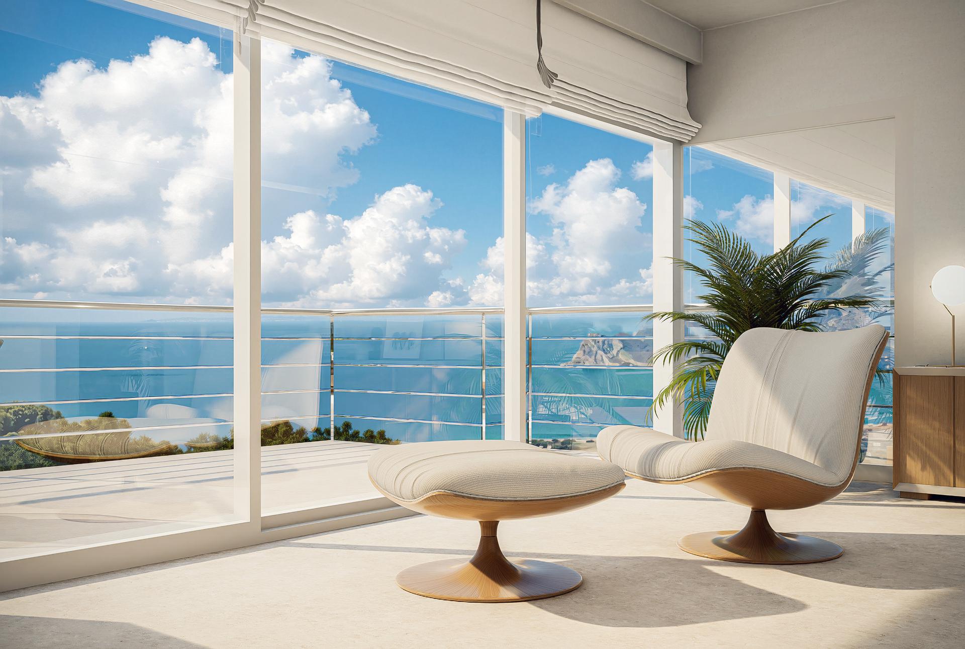 Rooftop solarium with open coastal views in new-build villa, Altea Hills, Altea