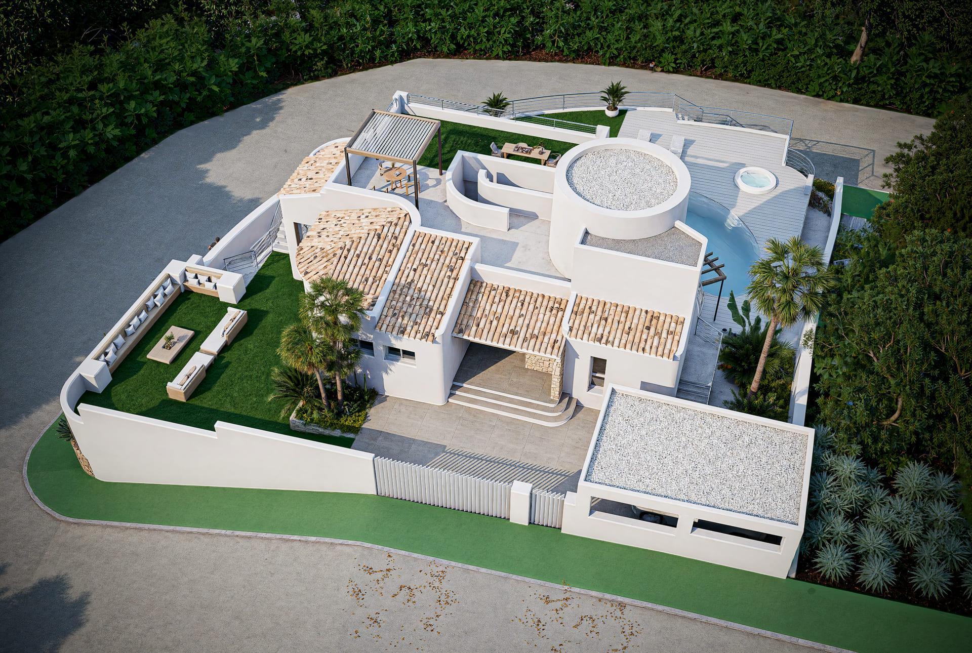 Terrace with views towards the coast from new-build villa, Altea Hills, Altea