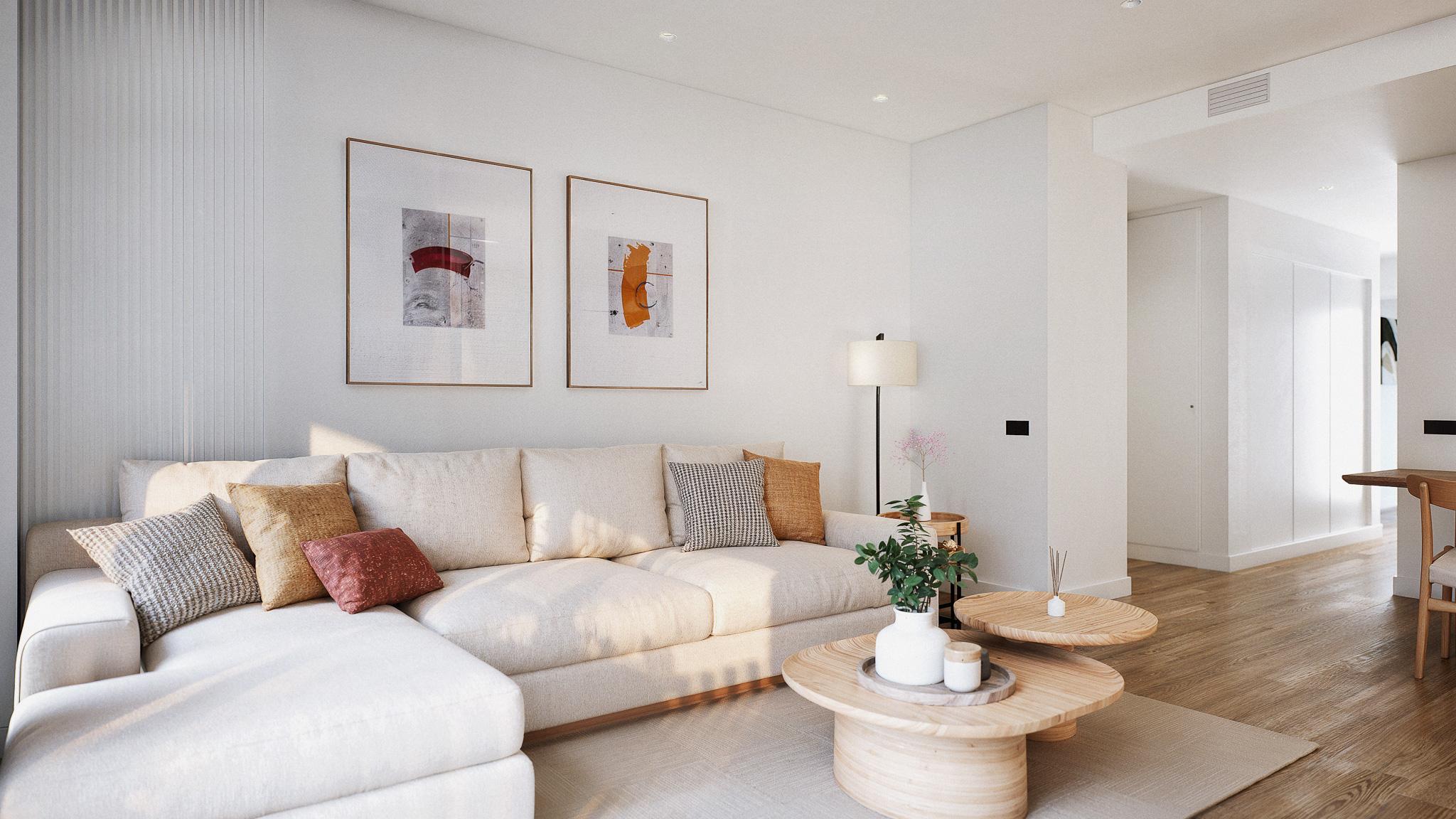 CGI render of main bedroom in new-build apartment, Campanillas, Málaga