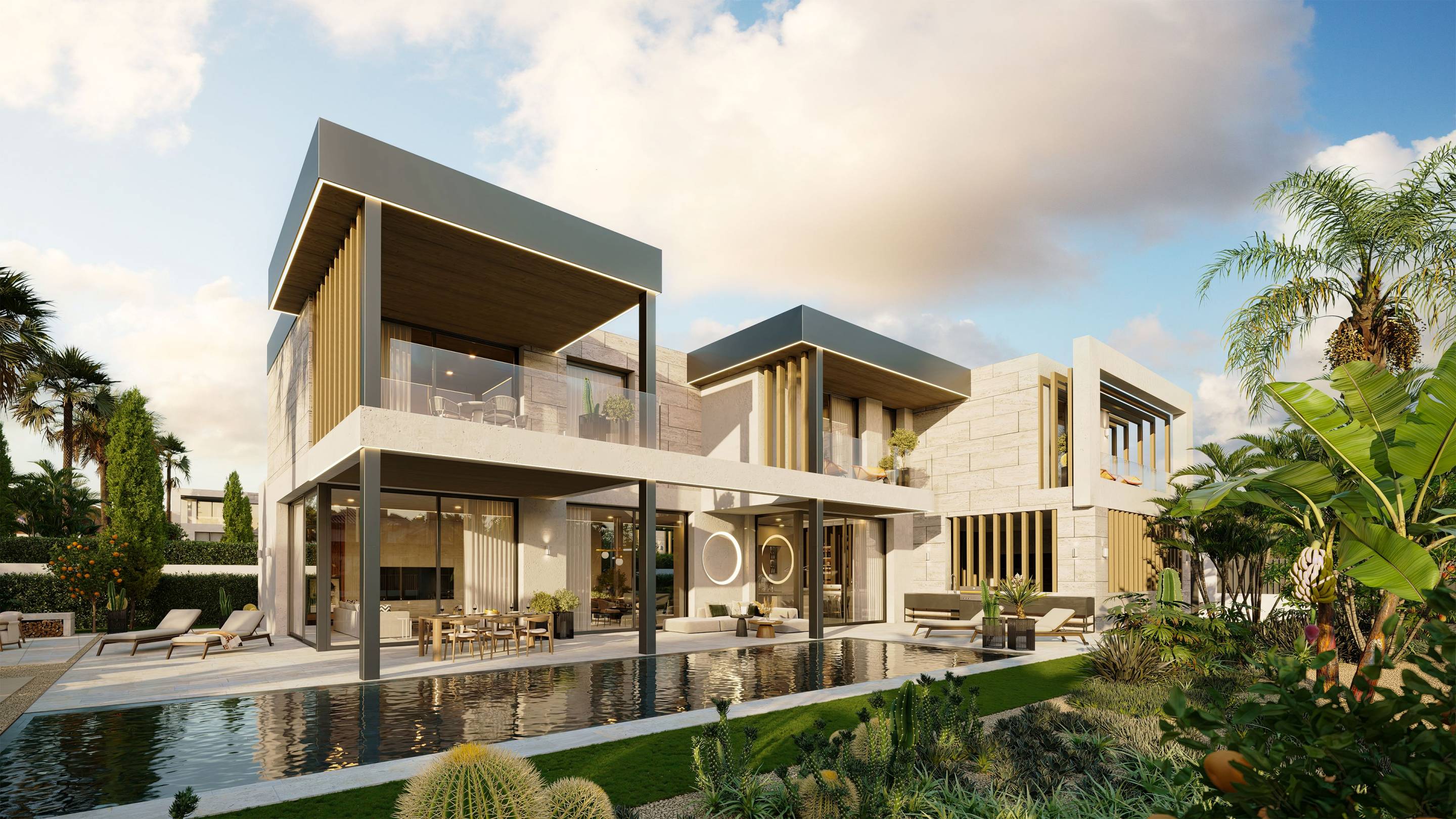 Open-plan kitchen and dining area in 4-bedroom new-build villa, Whater Gardens, Estepona