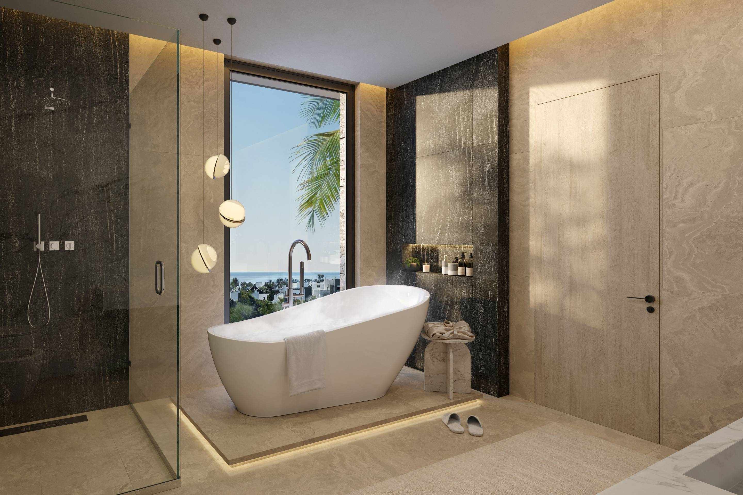 Bathroom with contemporary fittings in new-build villa, Whater Gardens, Estepona