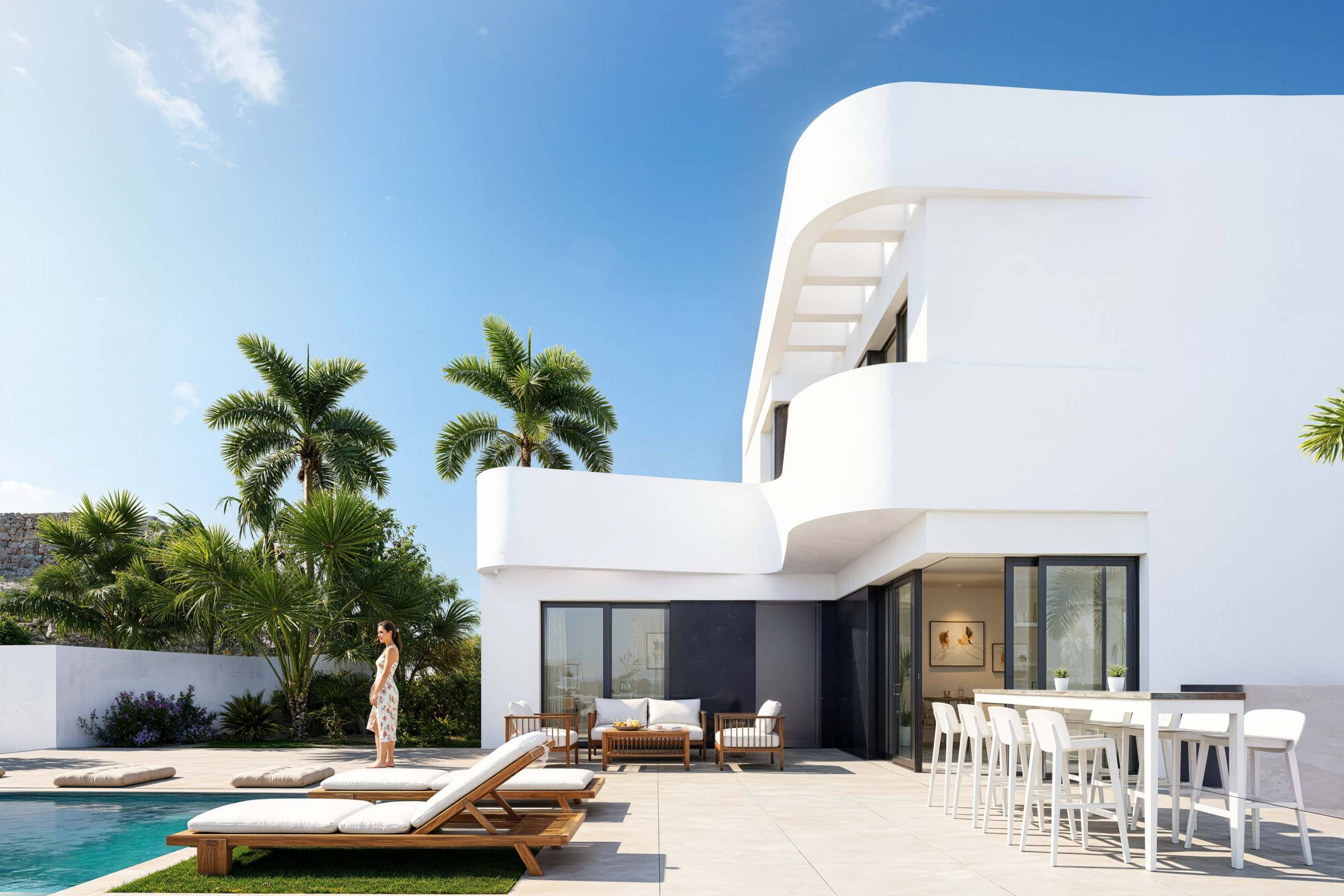 Entrance approach and off-road parking area of new-build villa, Algorfa
