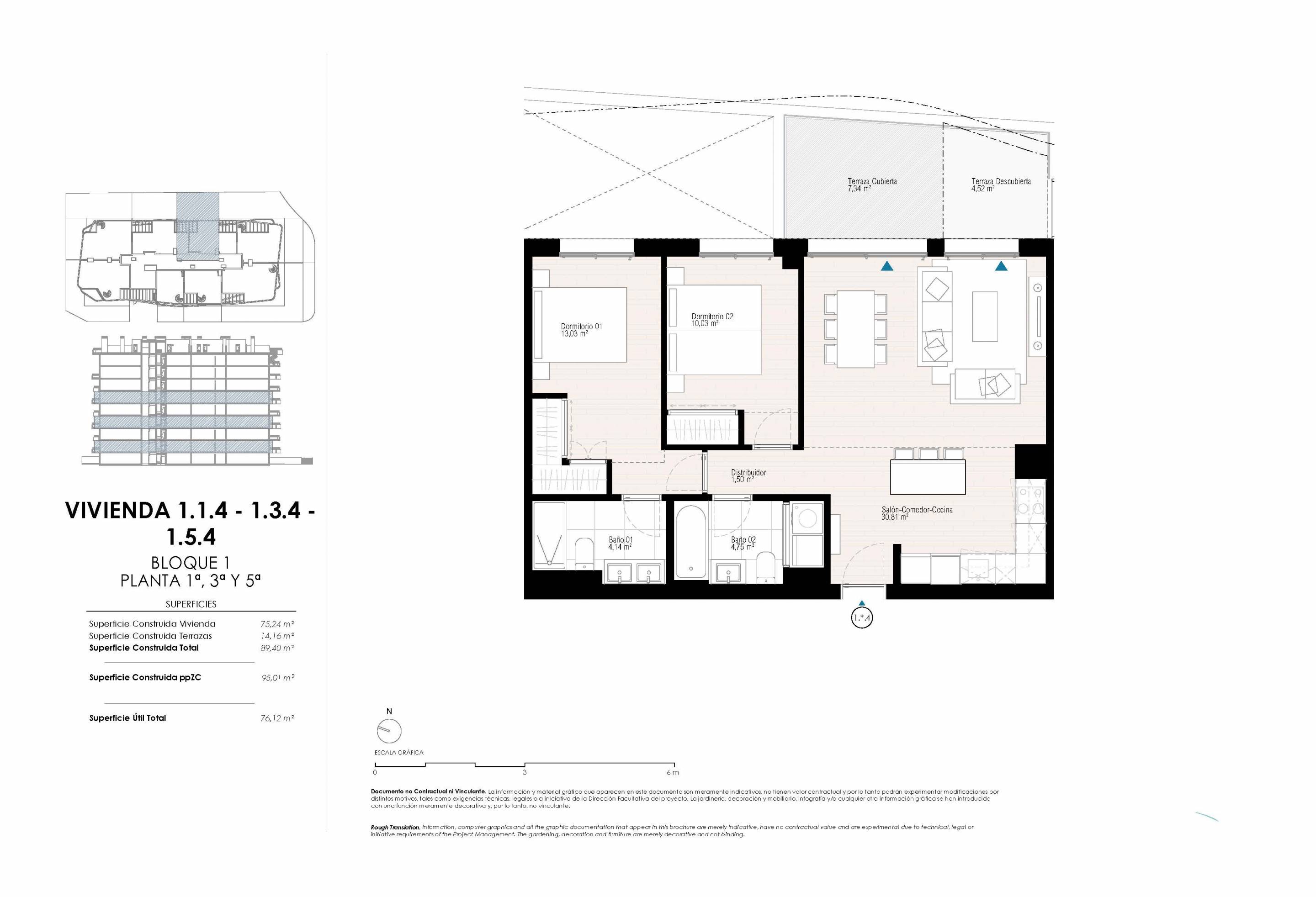 Second floor plan view of 2-bedroom apartment, Playas Del Torres, Villajoyosa