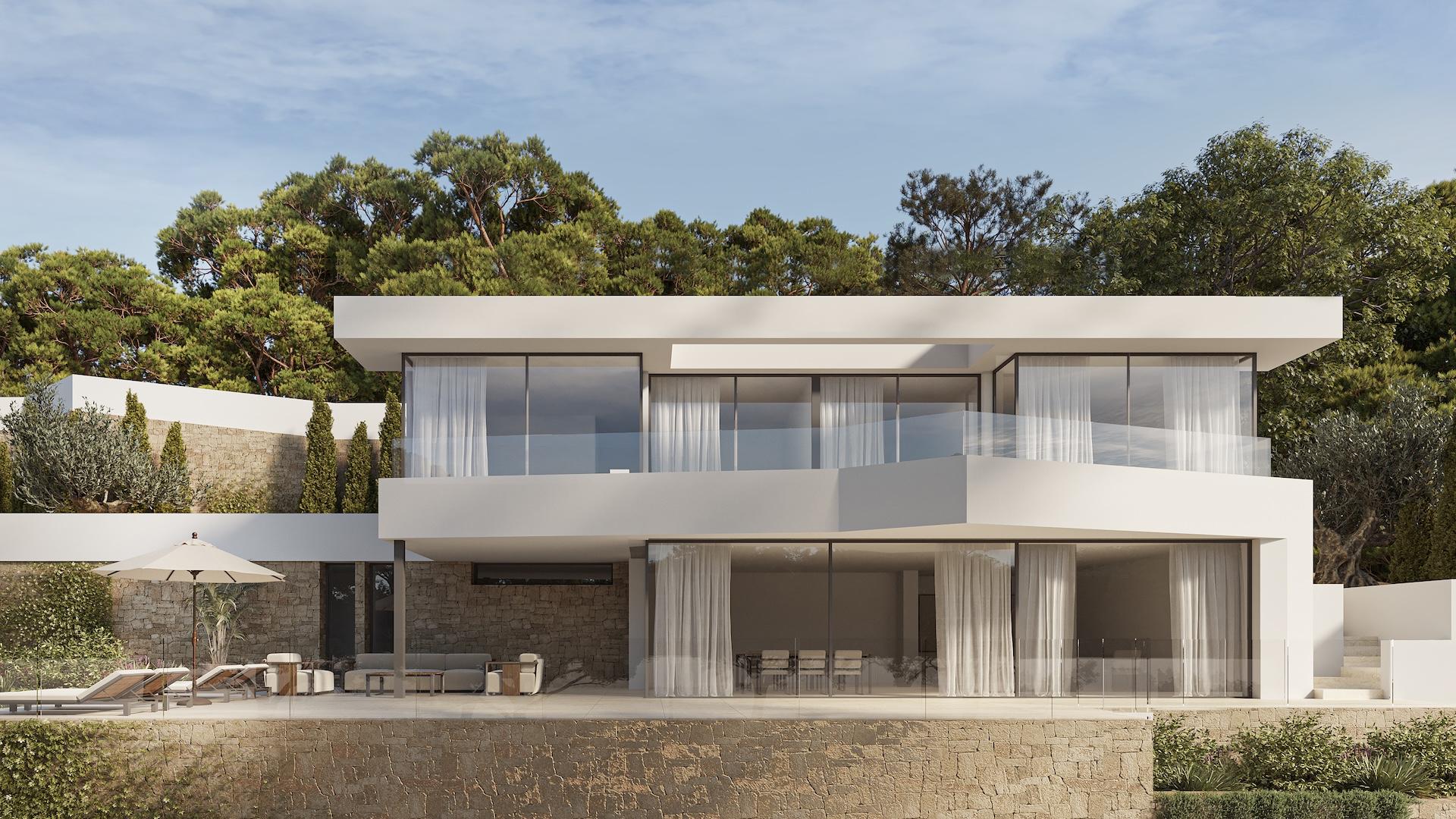 Elevated view of new-build villa site and surrounding plot, Saladar, Calpe