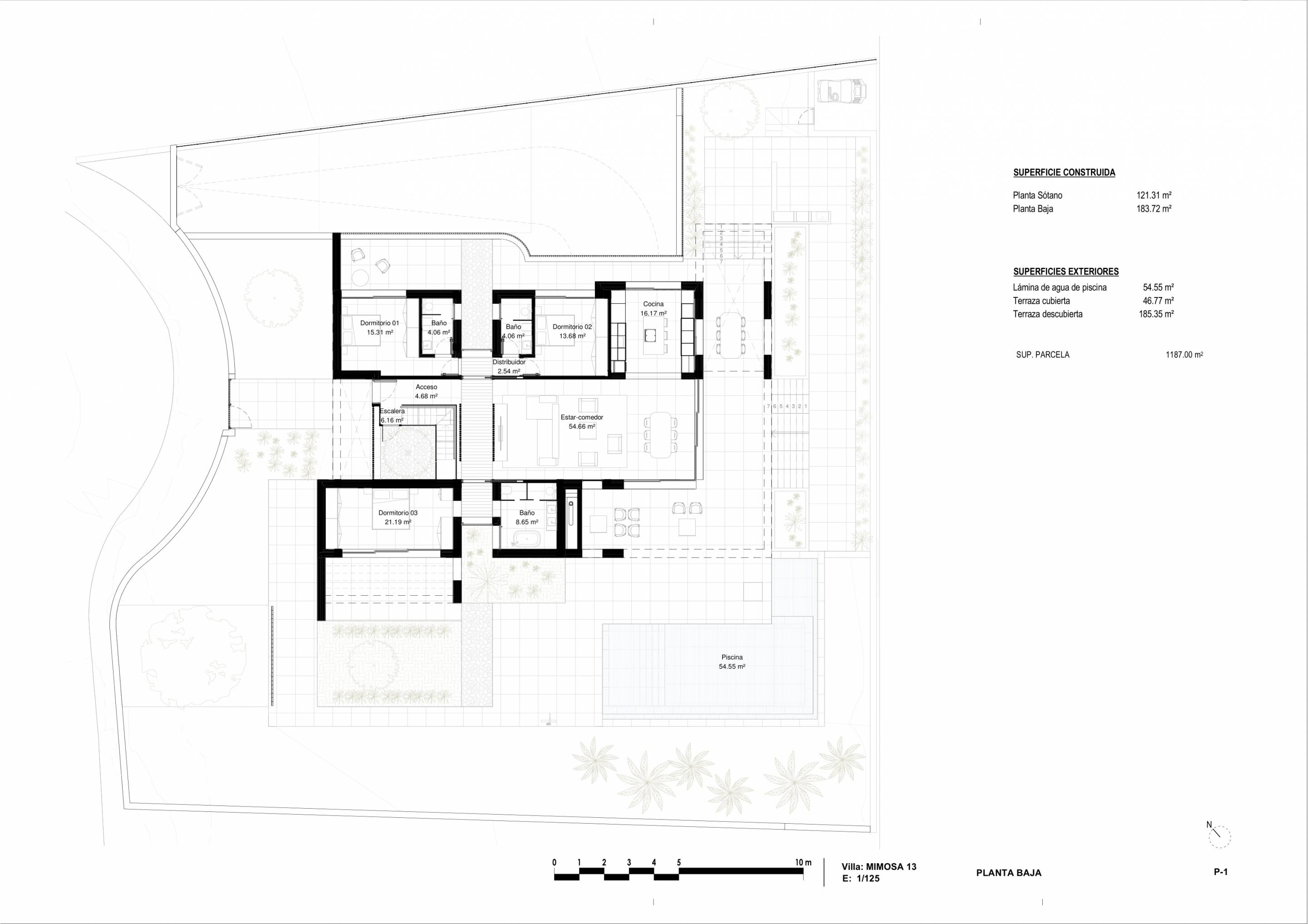 Site plan indicating 1,254m2 plot boundaries for new-build villa, Las Colinas Golf, Orihuela
