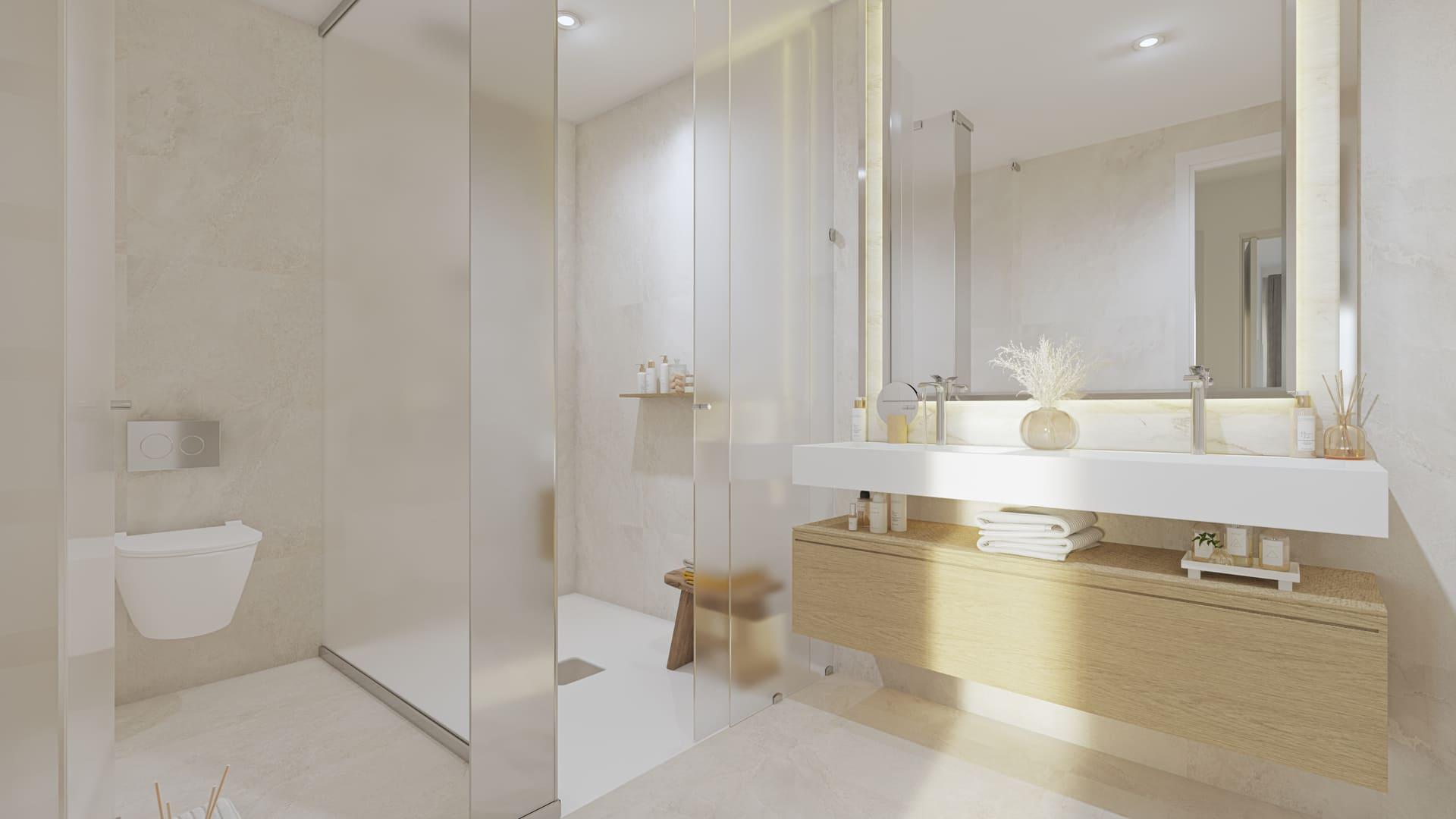 Master bedroom with large windows and built-in wardrobes in new-build villa, El Higuerón