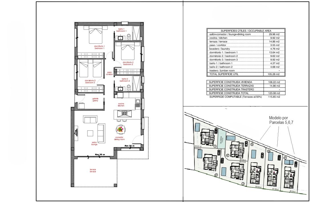 Floor plan of 3-bedroom new-build detached villa showing 120m² layout, Centro de la Ciudad Quesada