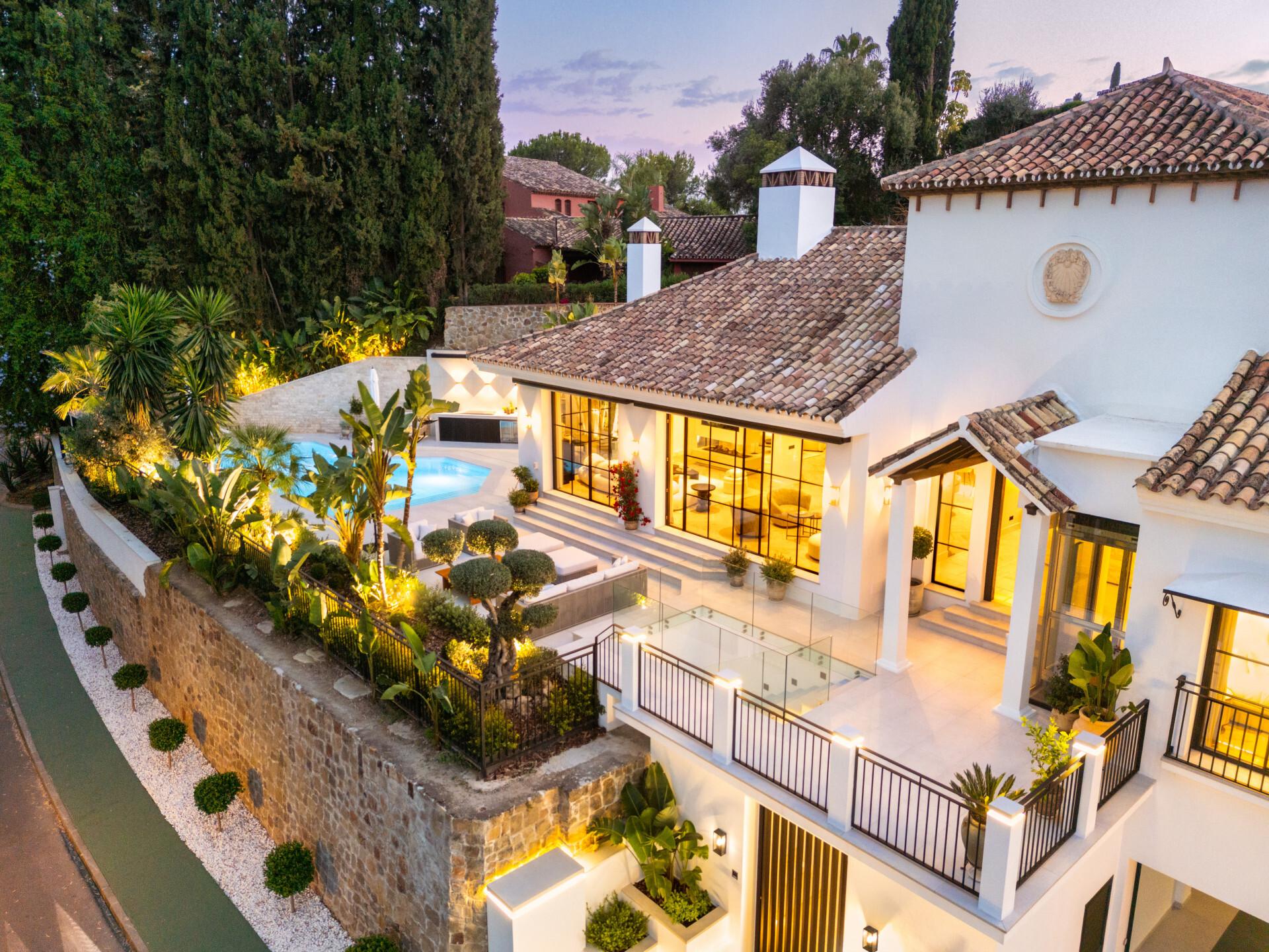Side elevation of new-build villa showing extent of 1,259m2 plot, La Quinta, Benahavis