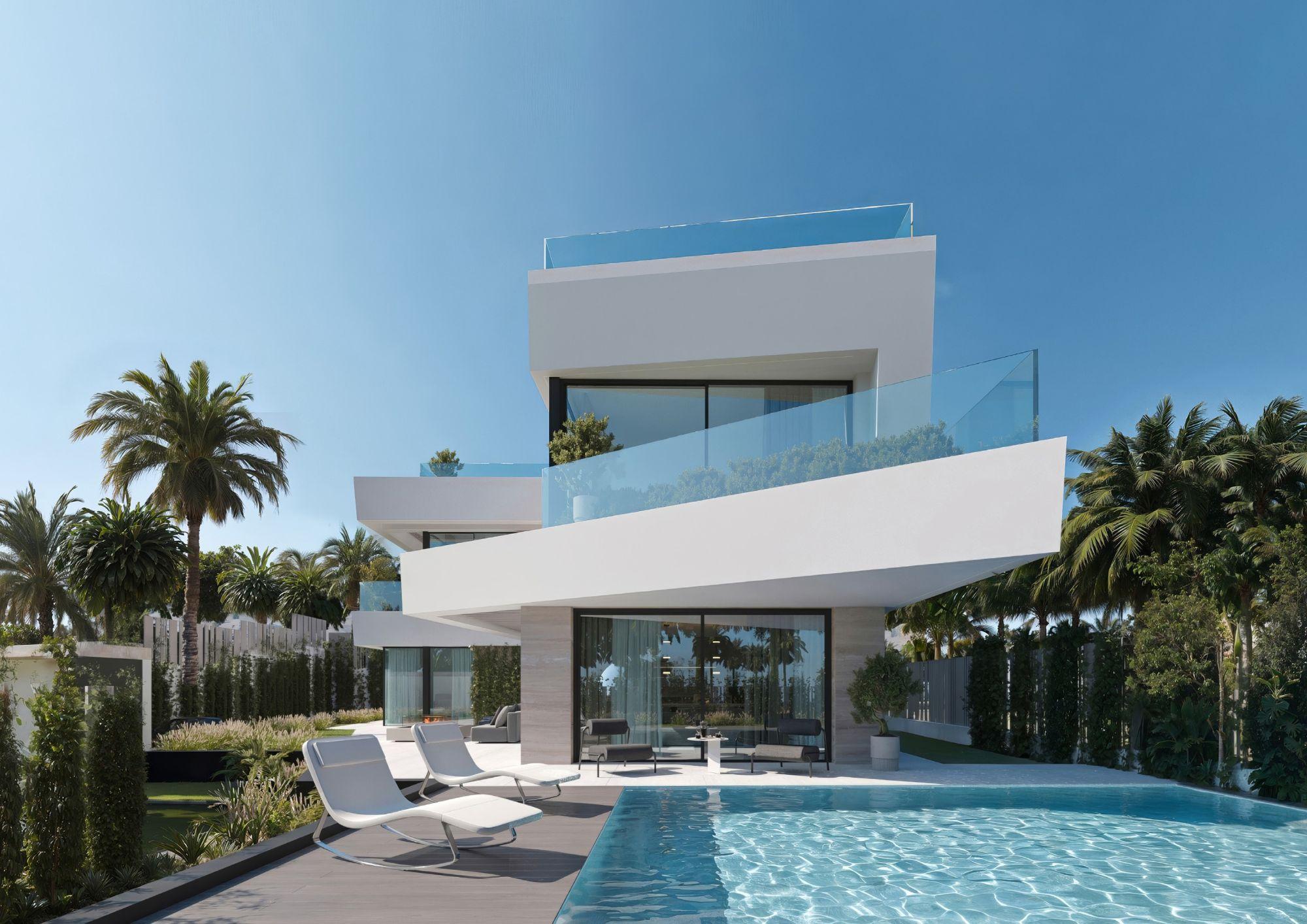 Floor-to-ceiling glazing in living area of new-build villa, Sitio de Calahonda, Mijas