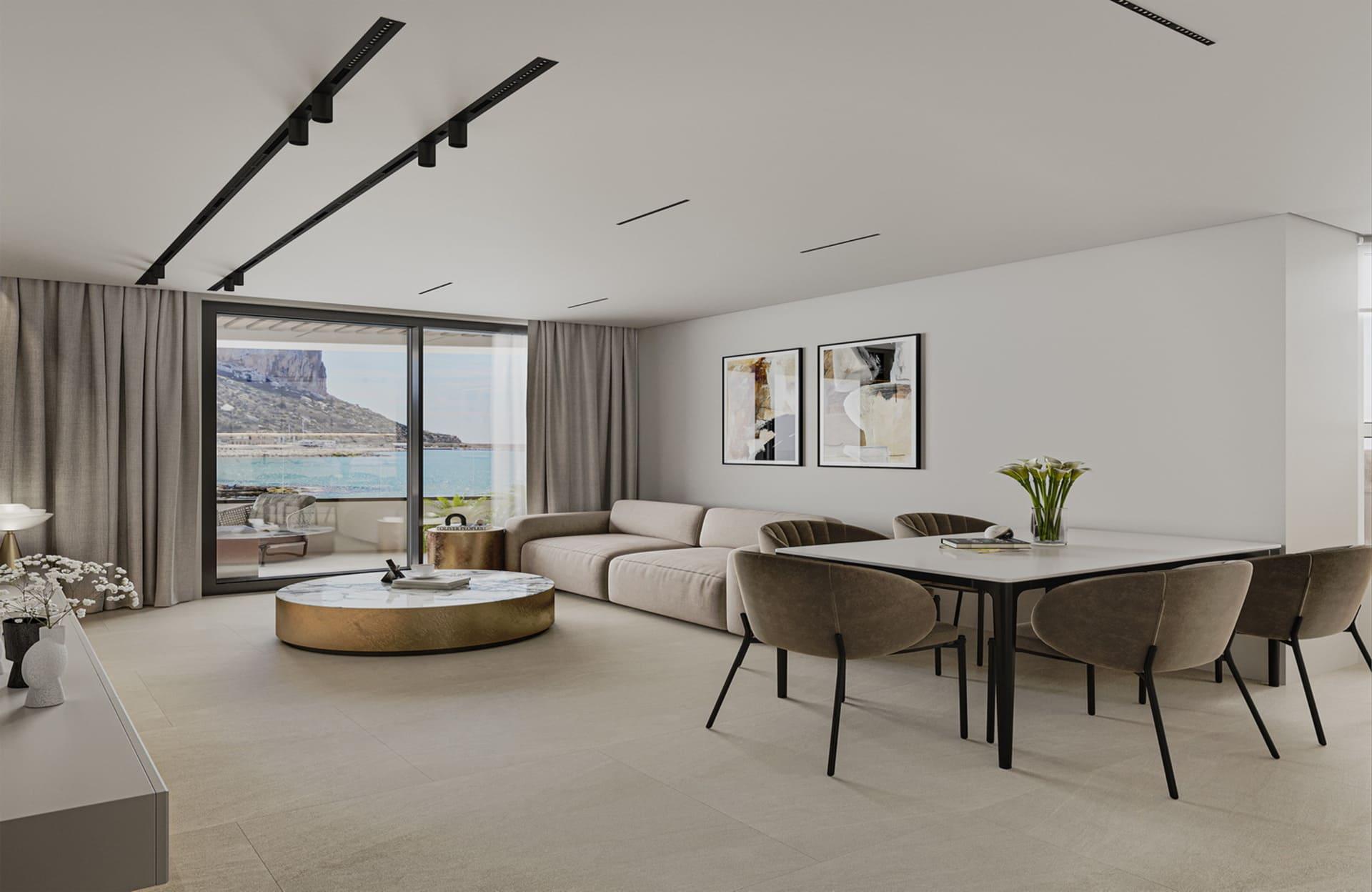 Kitchen worktop and integrated appliances in new-build apartment, Ifach, Calpe