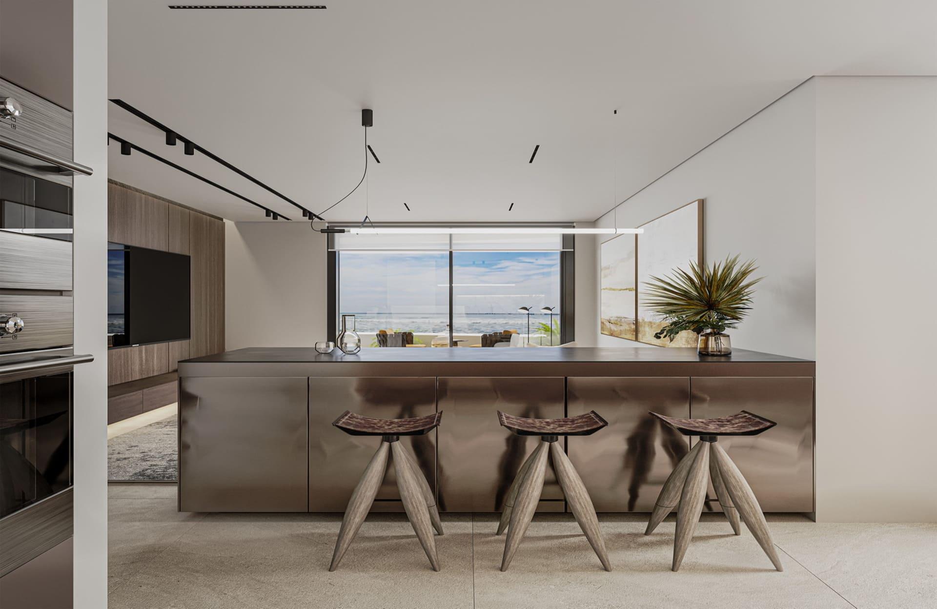 Bedroom interior with window in new-build apartment, Ifach, Calpe