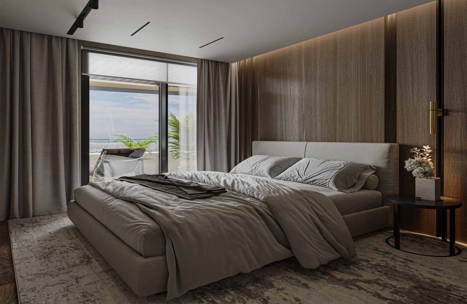 Window view from bedroom in new-build apartment, Ifach, Calpe