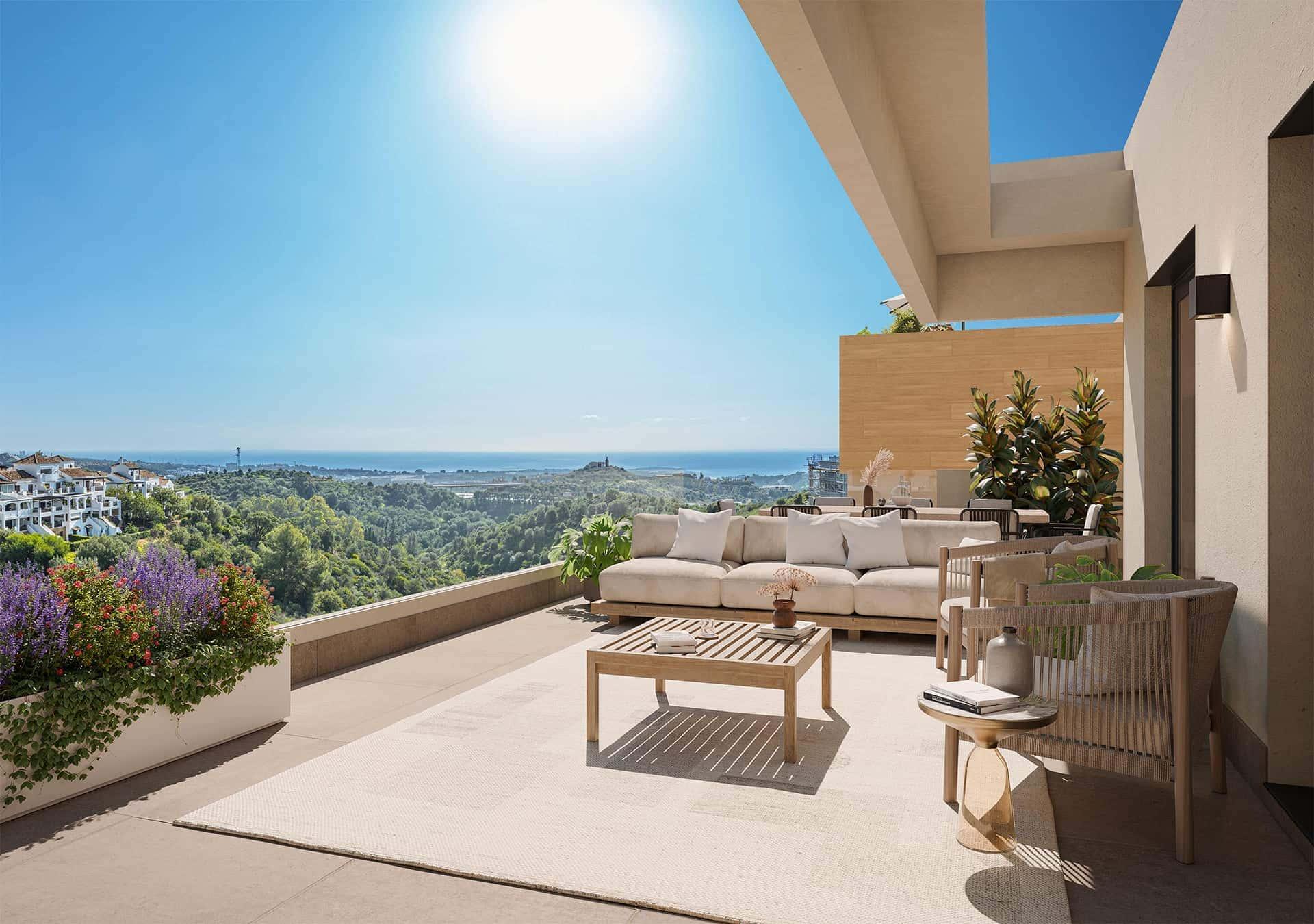 Floor plan of 97 m2 two-bedroom apartment on first floor, Alto de los Monteros, Marbella
