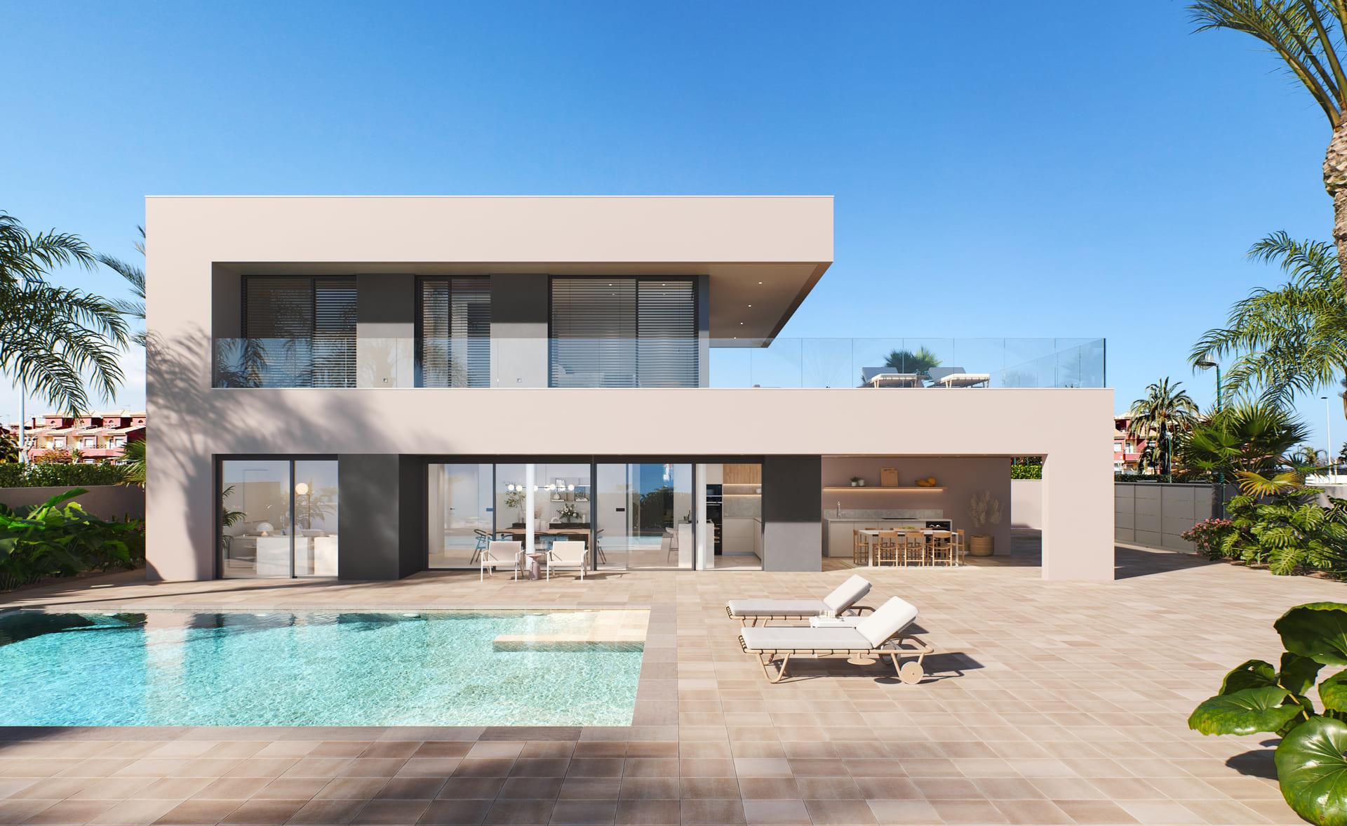 Villa for sale in La Zenia, Orihuela Costa - exterior view of new-build property on large plot