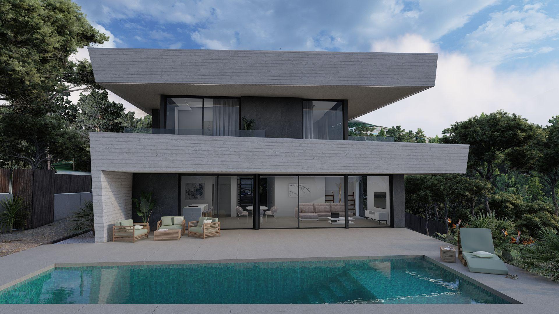 Front facade and entrance of new-build villa, Altea Hills, Altea