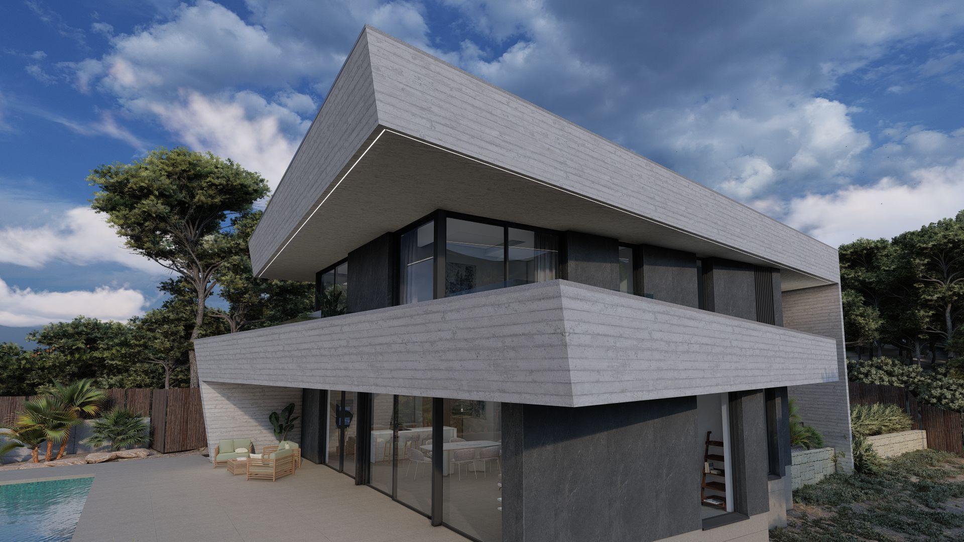 Elevated exterior view showing villa and surrounding plot in Altea Hills, Altea