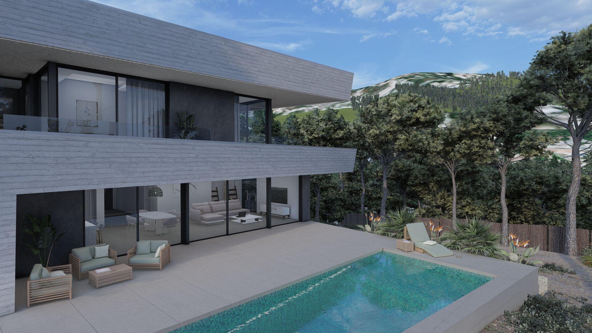 Main bedroom with floor-to-ceiling windows in new-build villa, Altea Hills, Altea