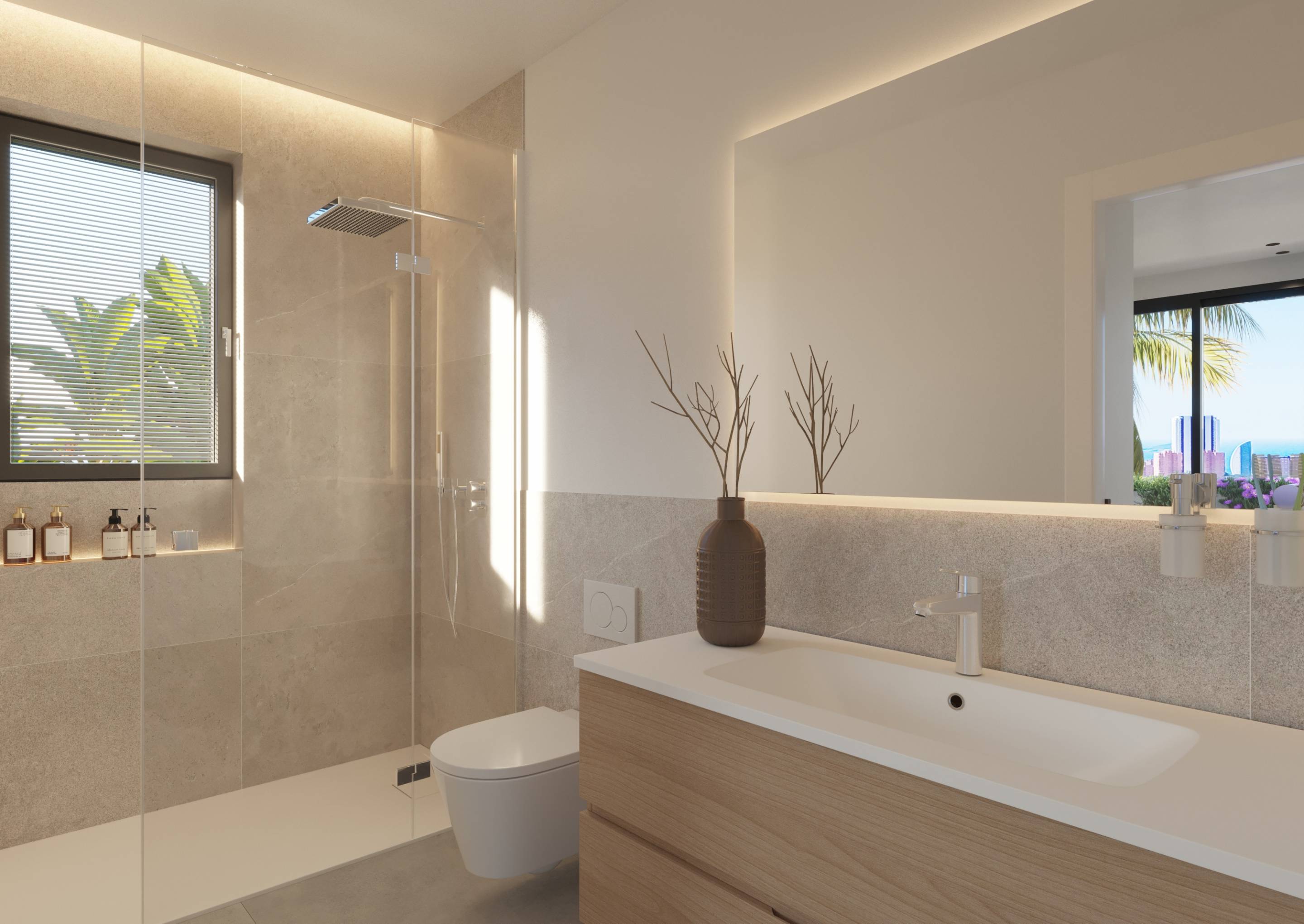 Bedroom window and natural light detail, new-build villa, Finestrat Hills