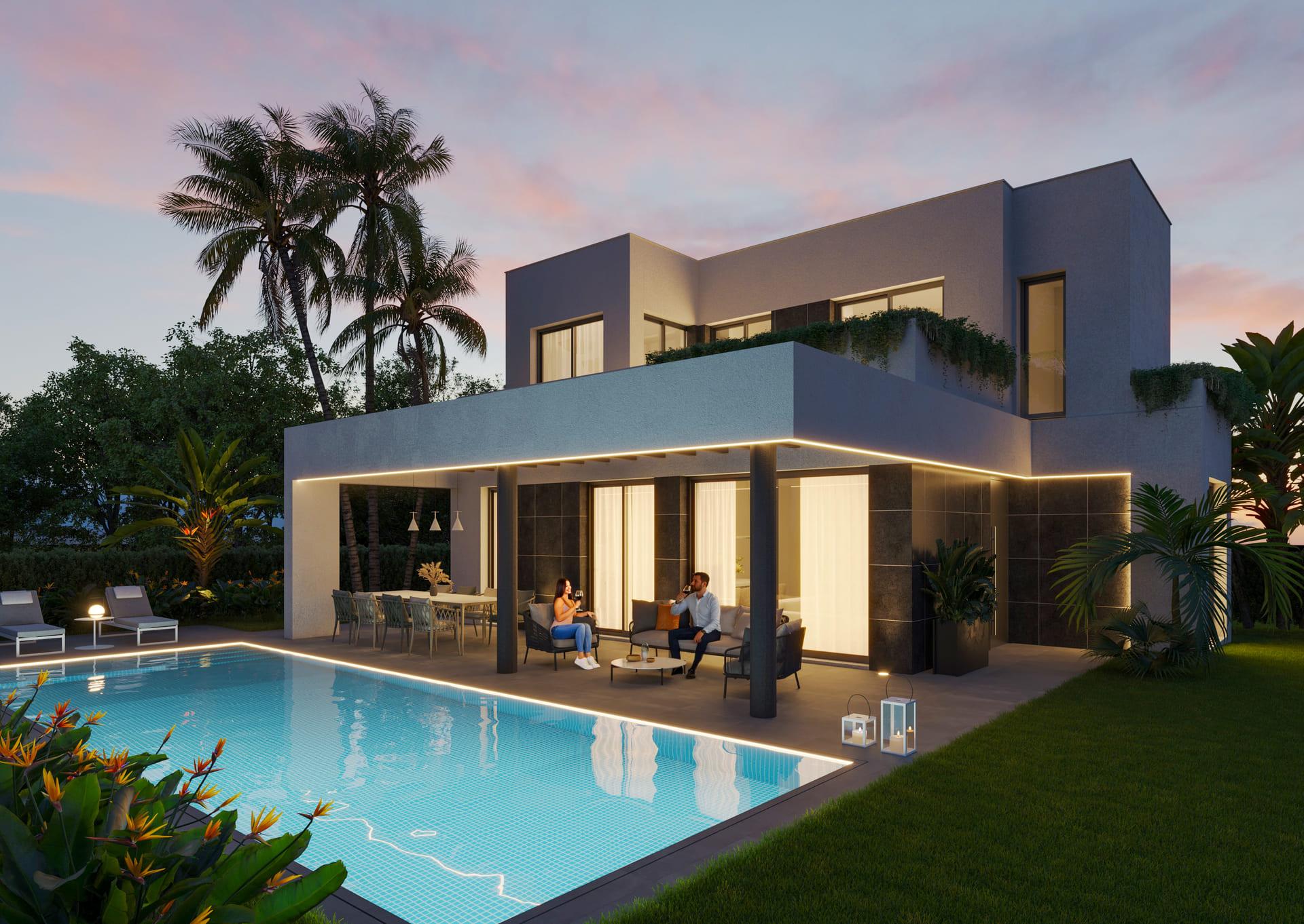 External render and wall finish of new-build villa, Finestrat Hills