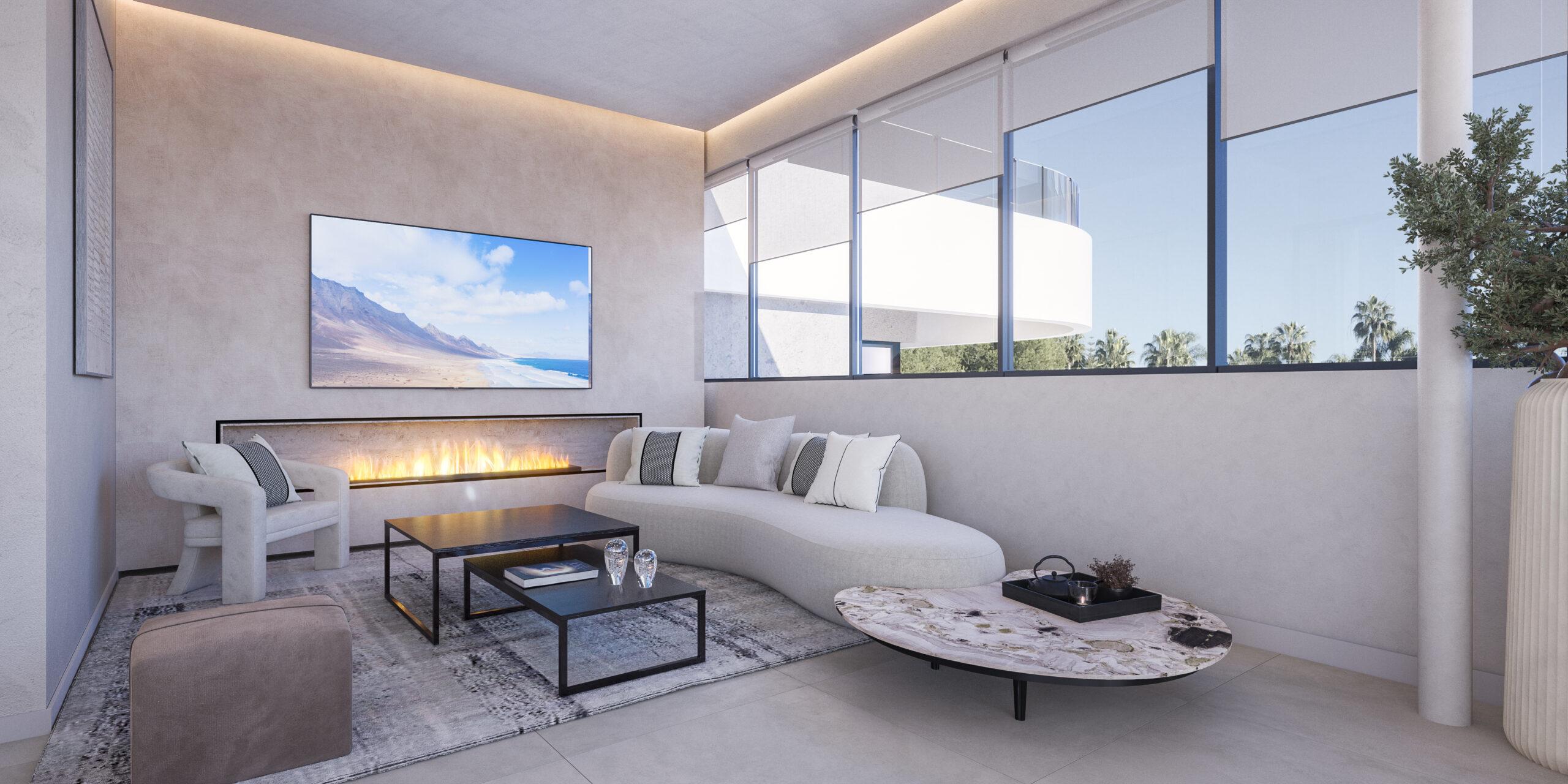Kitchen worktops and wall-mounted cabinetry in new-build apartment, Alto de los Monteros, Marbella