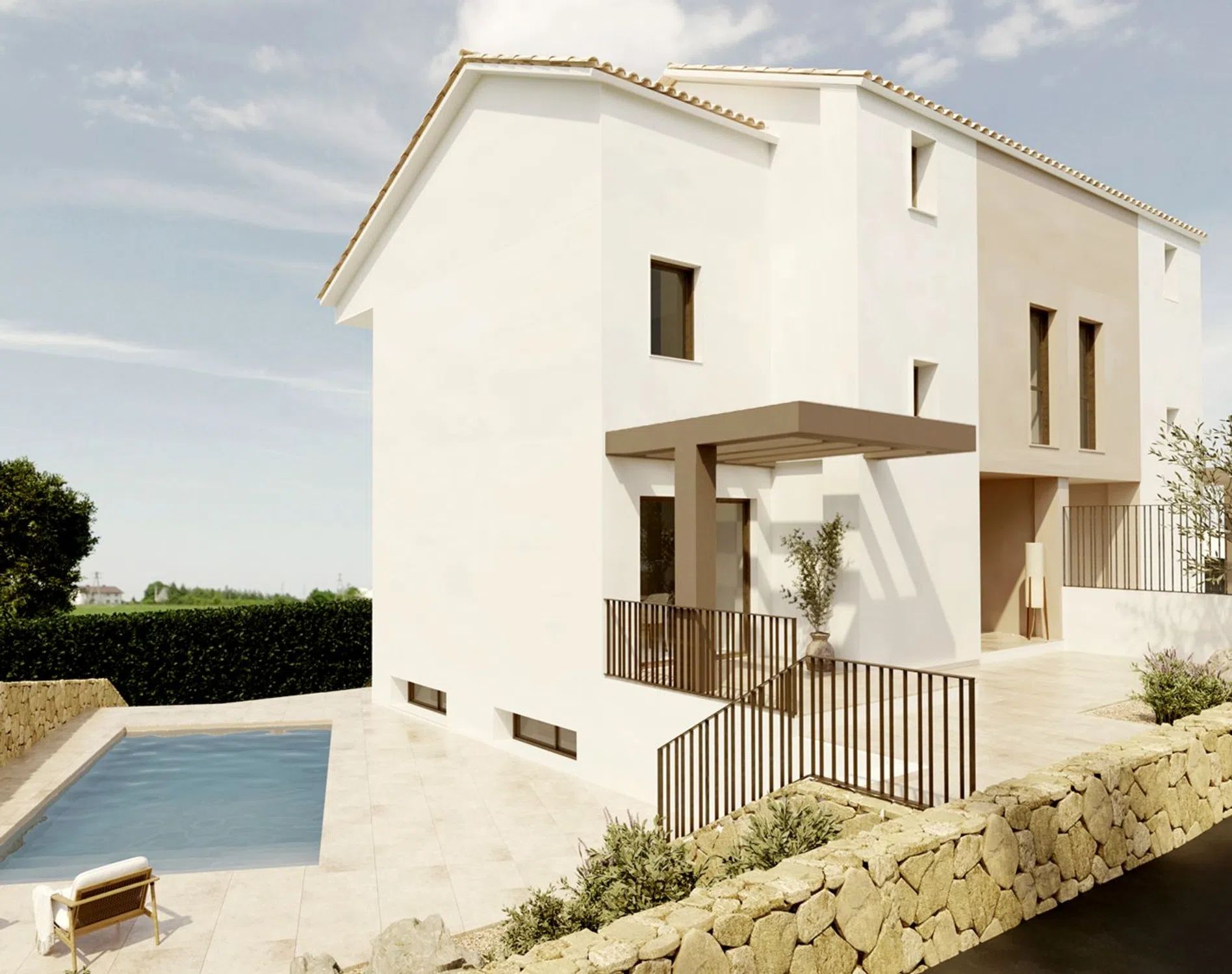 Elevated view of plot and roof terrace, new-build townhouse, Coloma, La Nucía