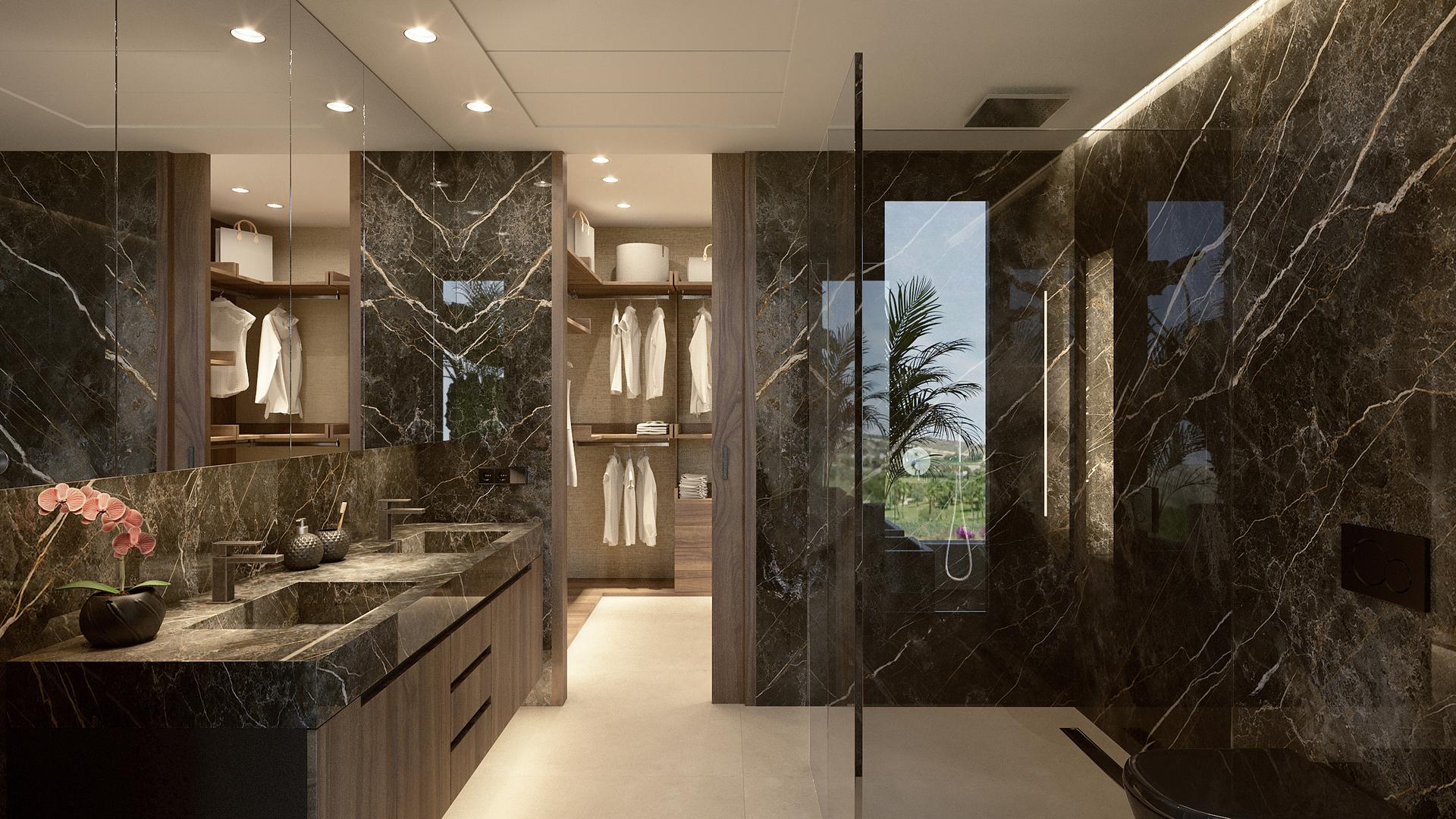 Bathroom with shower enclosure in new-build villa, Algorfa