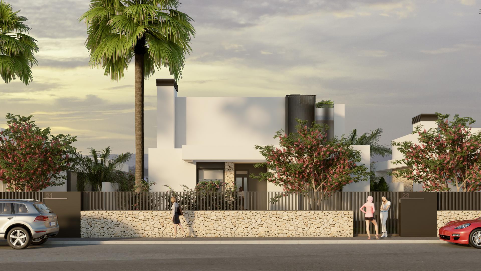 Rear plot and outdoor area of new-build villa, Algorfa, Alicante