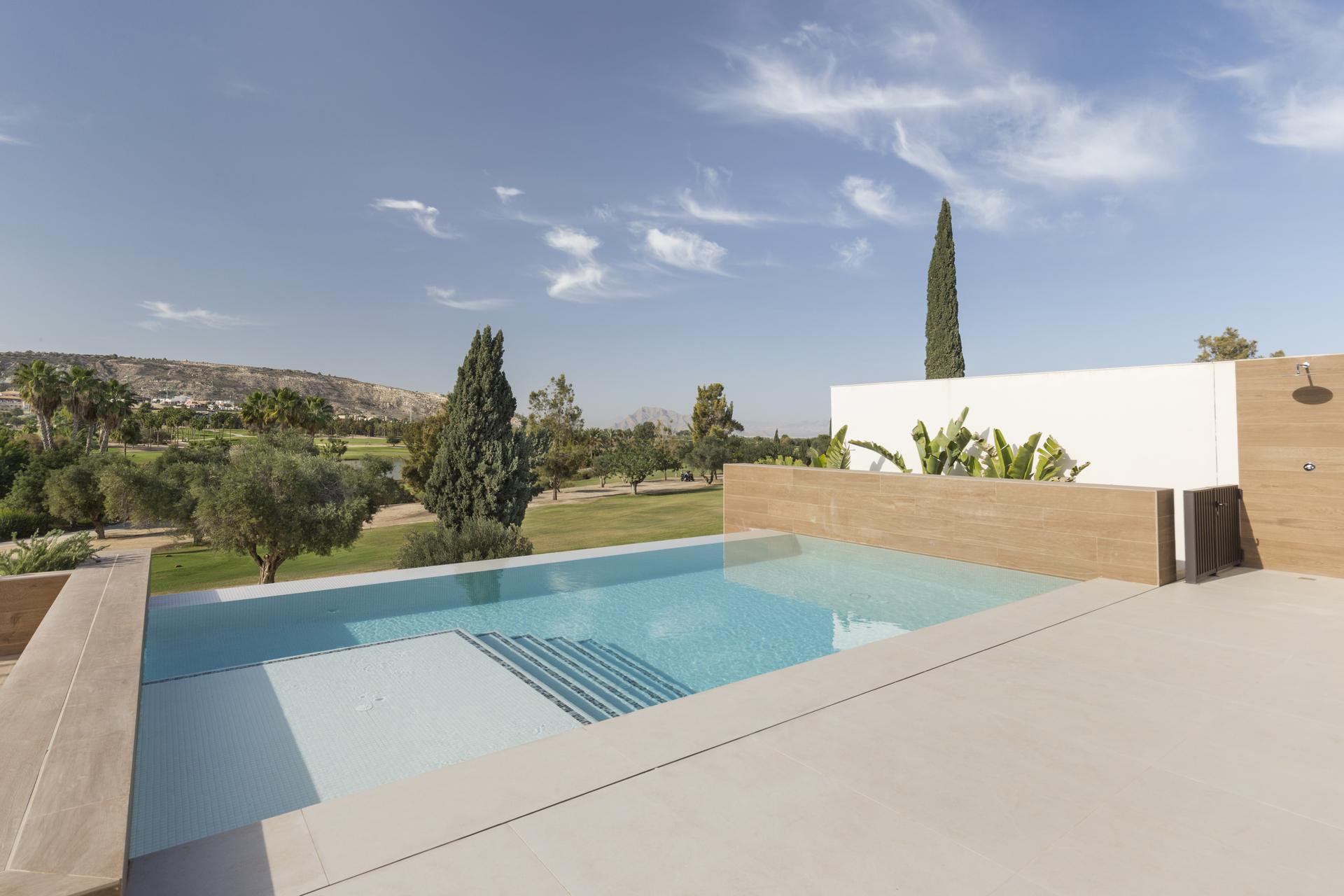 Rear outdoor space at new-build villa, Algorfa, Alicante