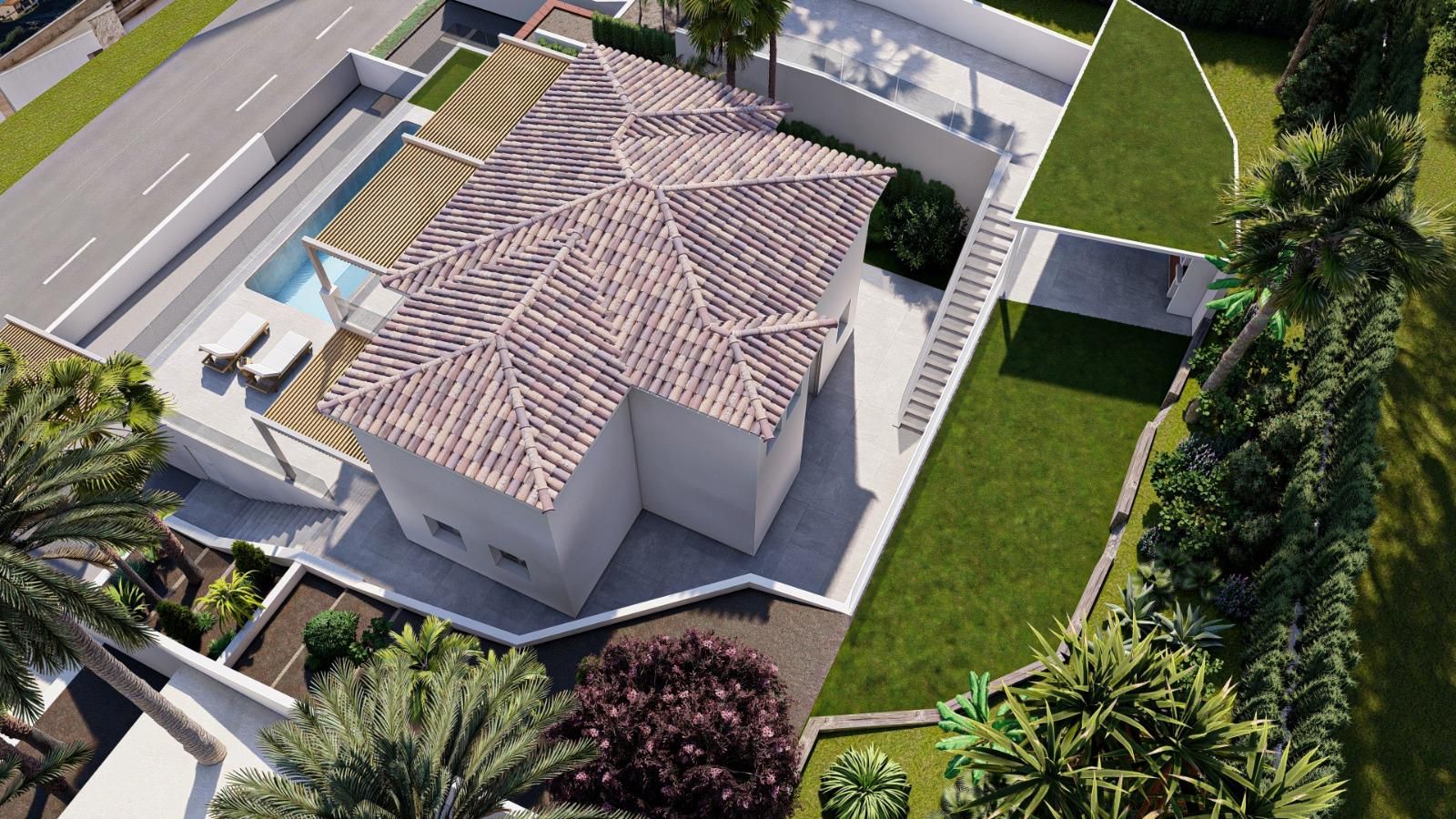 Elevated exterior view showing 683 m2 plot of villa in Zona de Mascarat, Altea