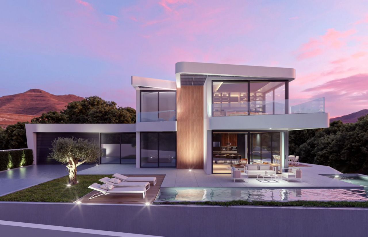 Terrace with views towards hills in new-build villa, Altea la Vella